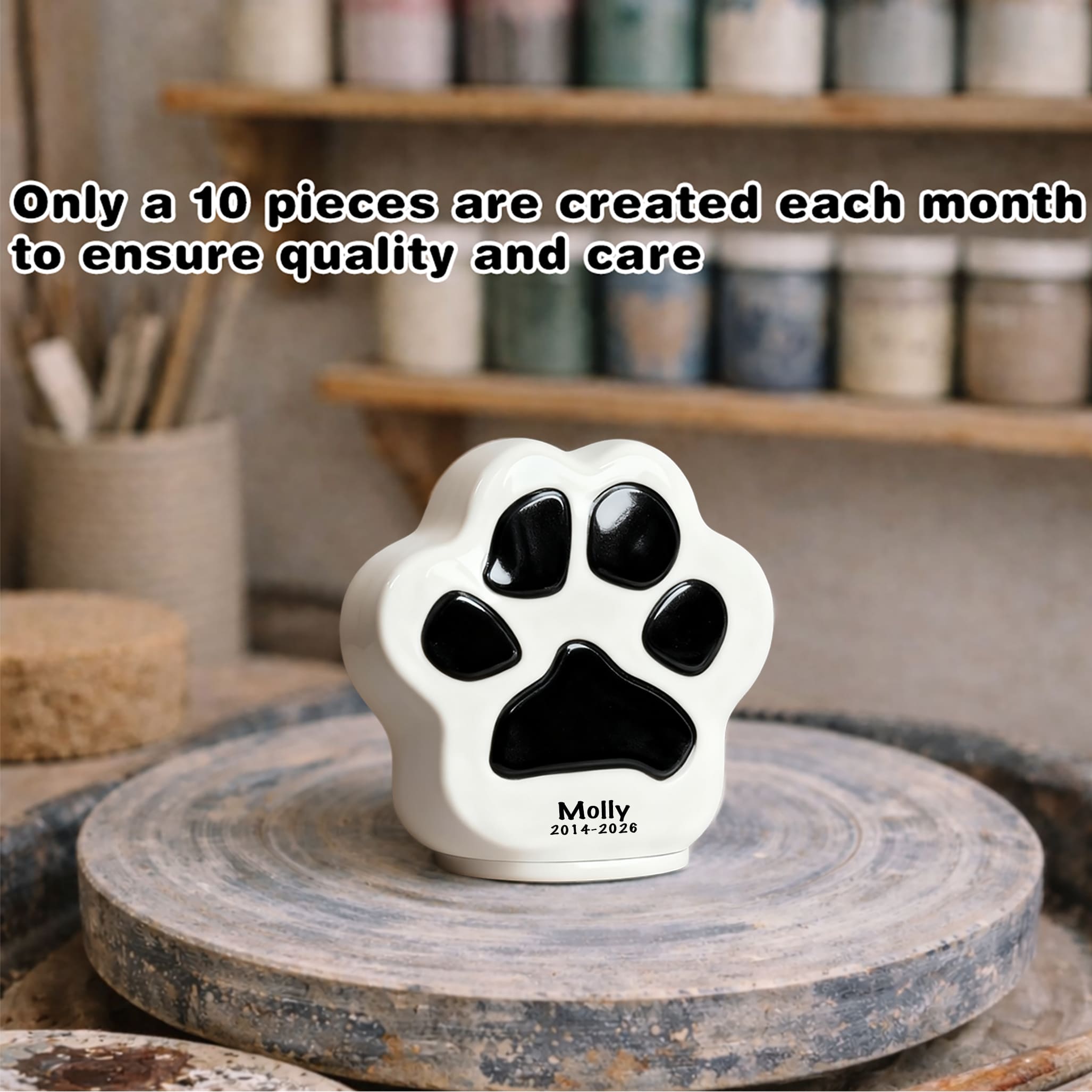 Engraved Paw Print Cat Urn for Ashes – Personalized Ceramic Memorial