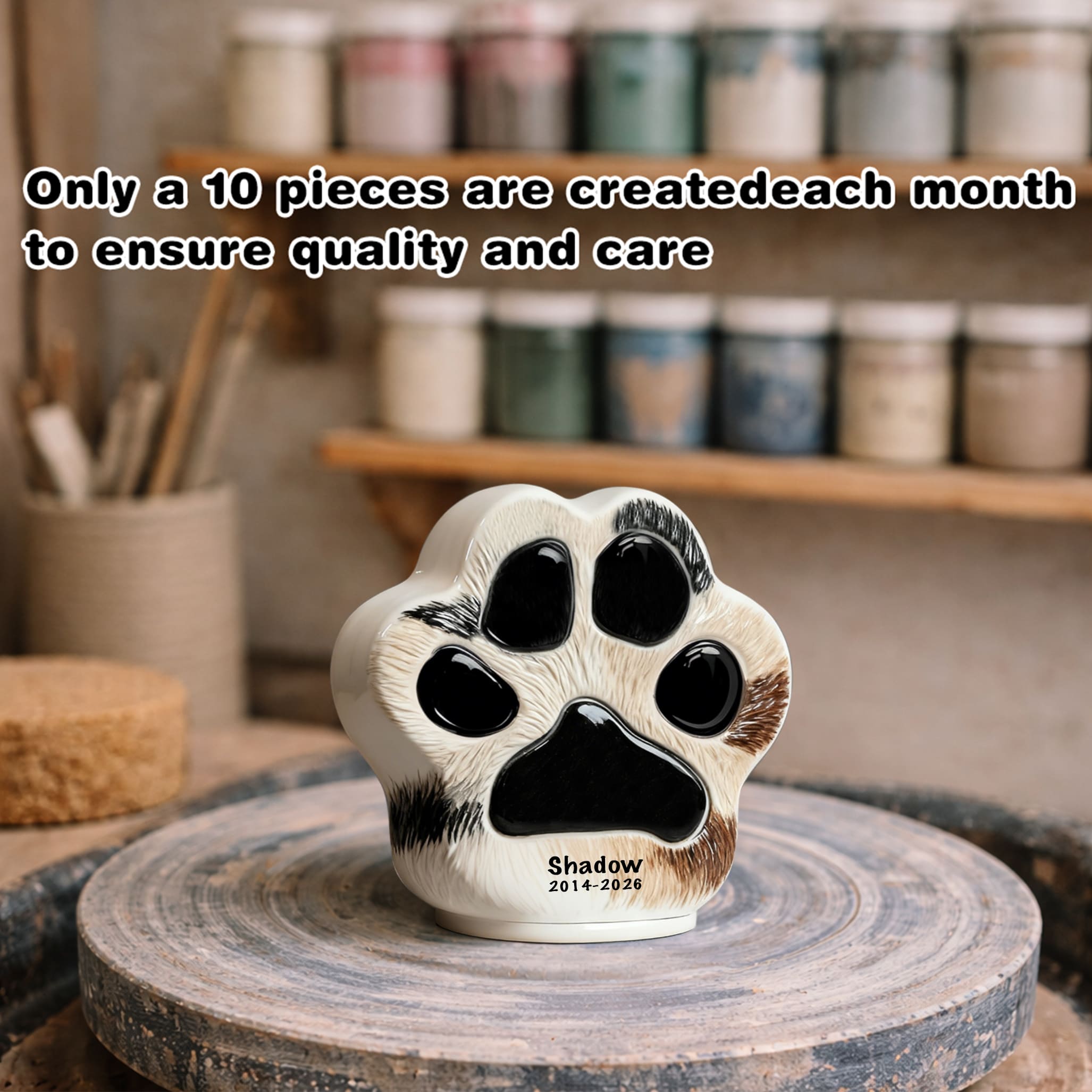 Paw Print Cat Urn for Ashes – Ceramic Memorial with Keepsake Imprint