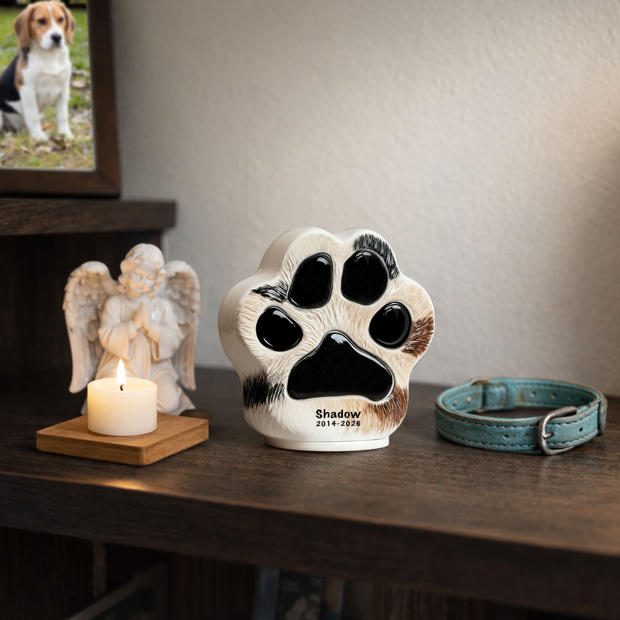Paw Print Dog Urn for Ashes – Ceramic Memorial with Engraved Name