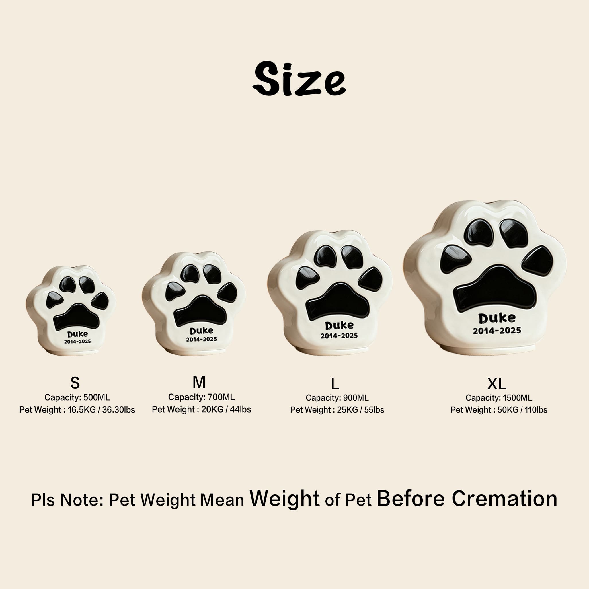 Engraved Paw Print Cat Urn for Ashes – Personalized Ceramic Memorial