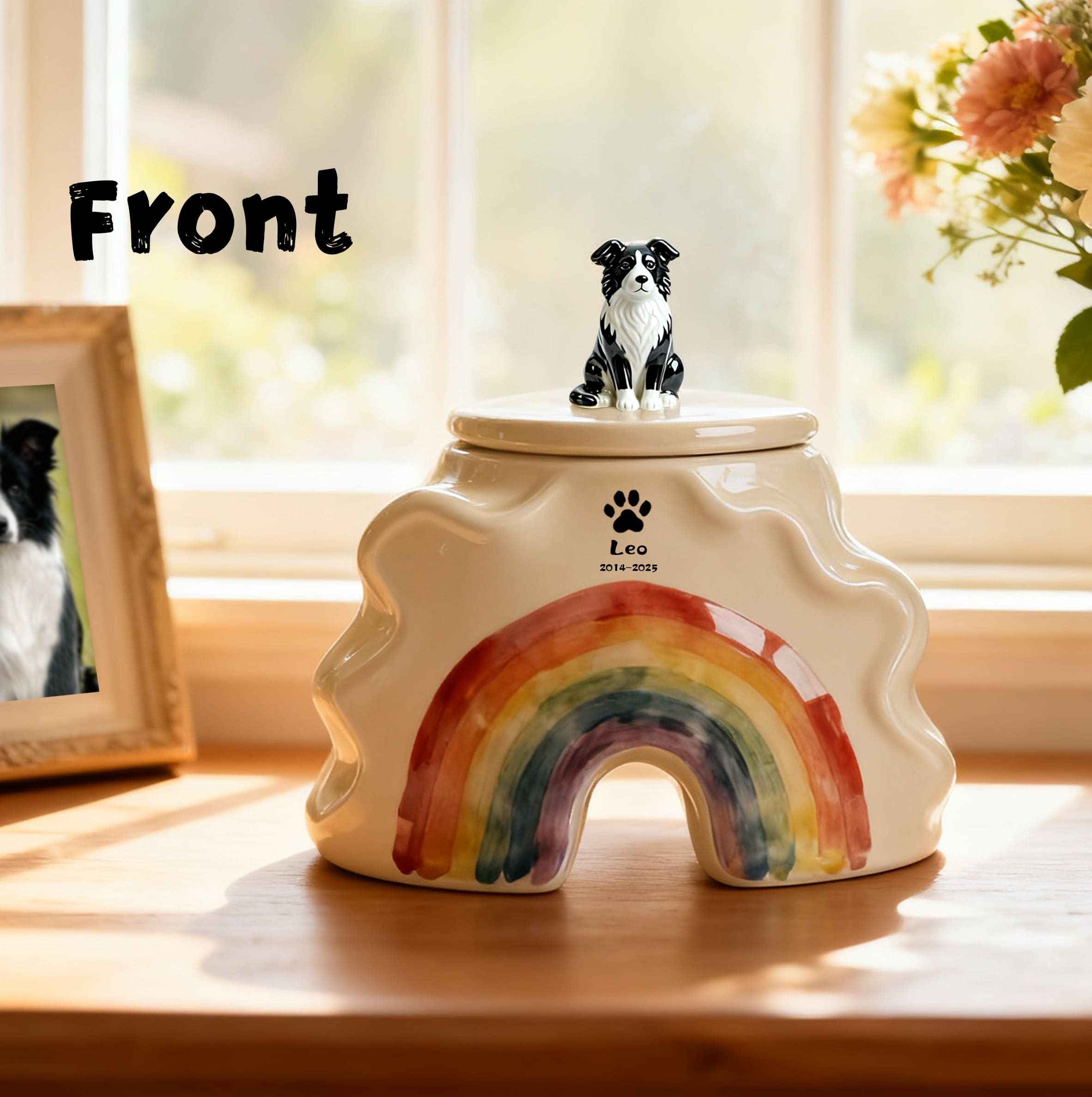 Personalized Dog Urns for Ashes – Hand-Painted Ceramic Rainbow Bridge Memorial, Paw Print, Name & Date,Portrait Figurines,Pet Loss Keepsake