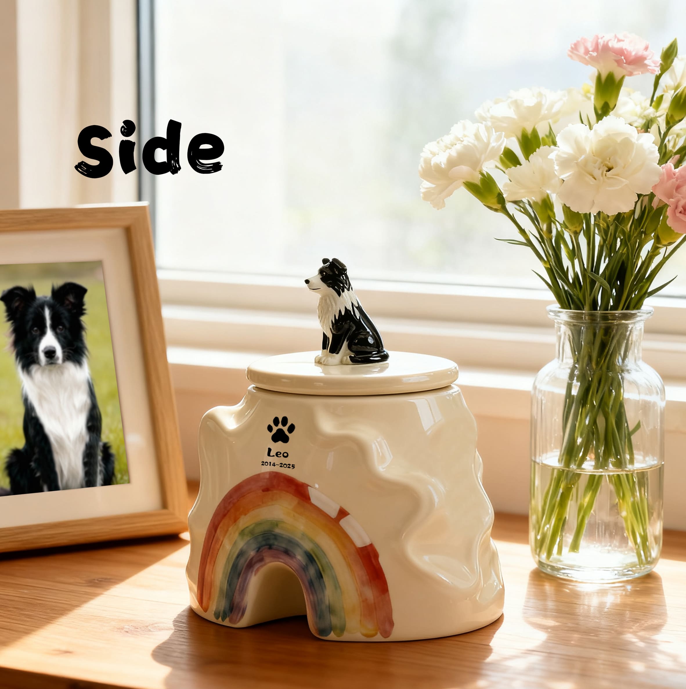 Personalized Dog Urns for Ashes – Hand-Painted Ceramic Rainbow Bridge Memorial, Paw Print, Name & Date,Portrait Figurines,Pet Loss Keepsake