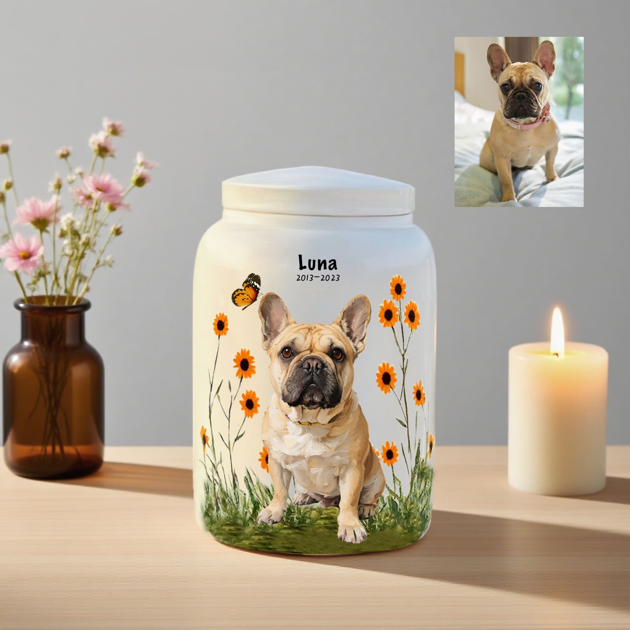 Forever Keepsake Urn-Personalized Pet Urns for Dogs,Hand-Painted Lifelike Pet Portrait,Cat or Dog Cremation Urn,Tribute Gift for Pet
