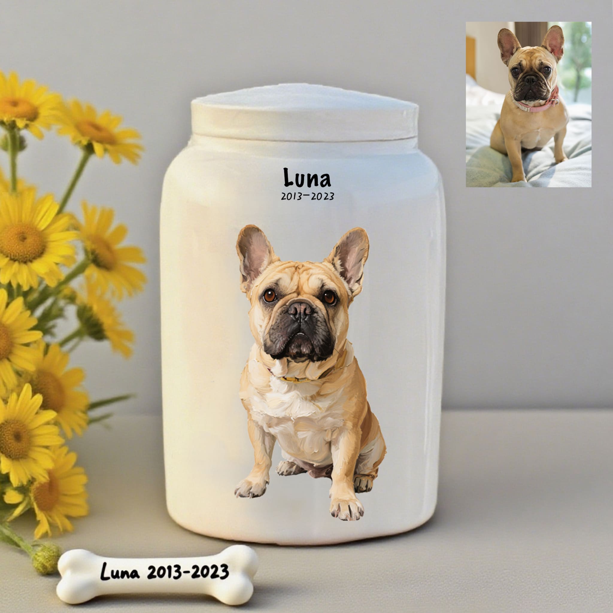 Forever Keepsake Urn-Personalized Pet Urns for Dogs,Hand-Painted Lifelike Pet Portrait,Cat or Dog Cremation Urn,Tribute Gift for Pet