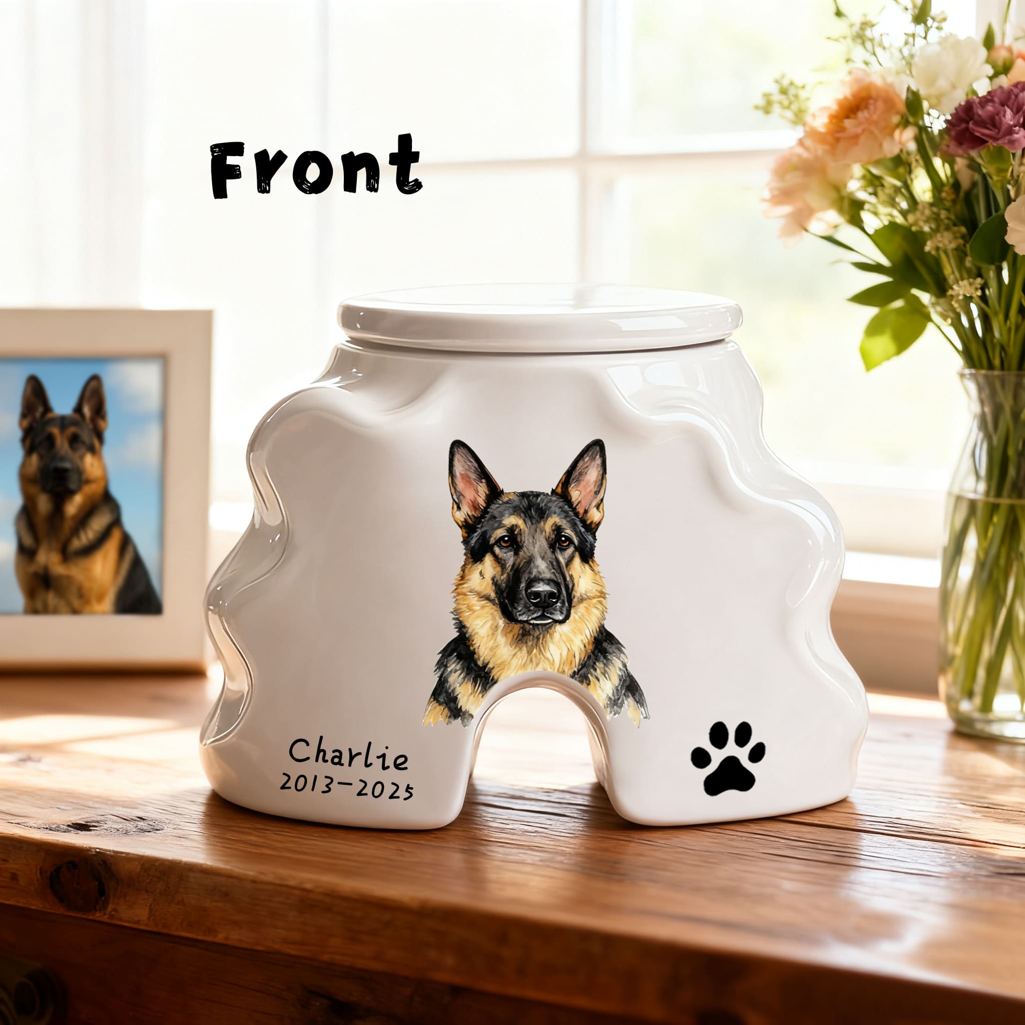 Personalized Pet Urns-Hand-Painted Ceramic Portrait, Paw Print, Name & Date, A Once-in-a-Lifetime Tribute,Pet Ashes Keepsakes