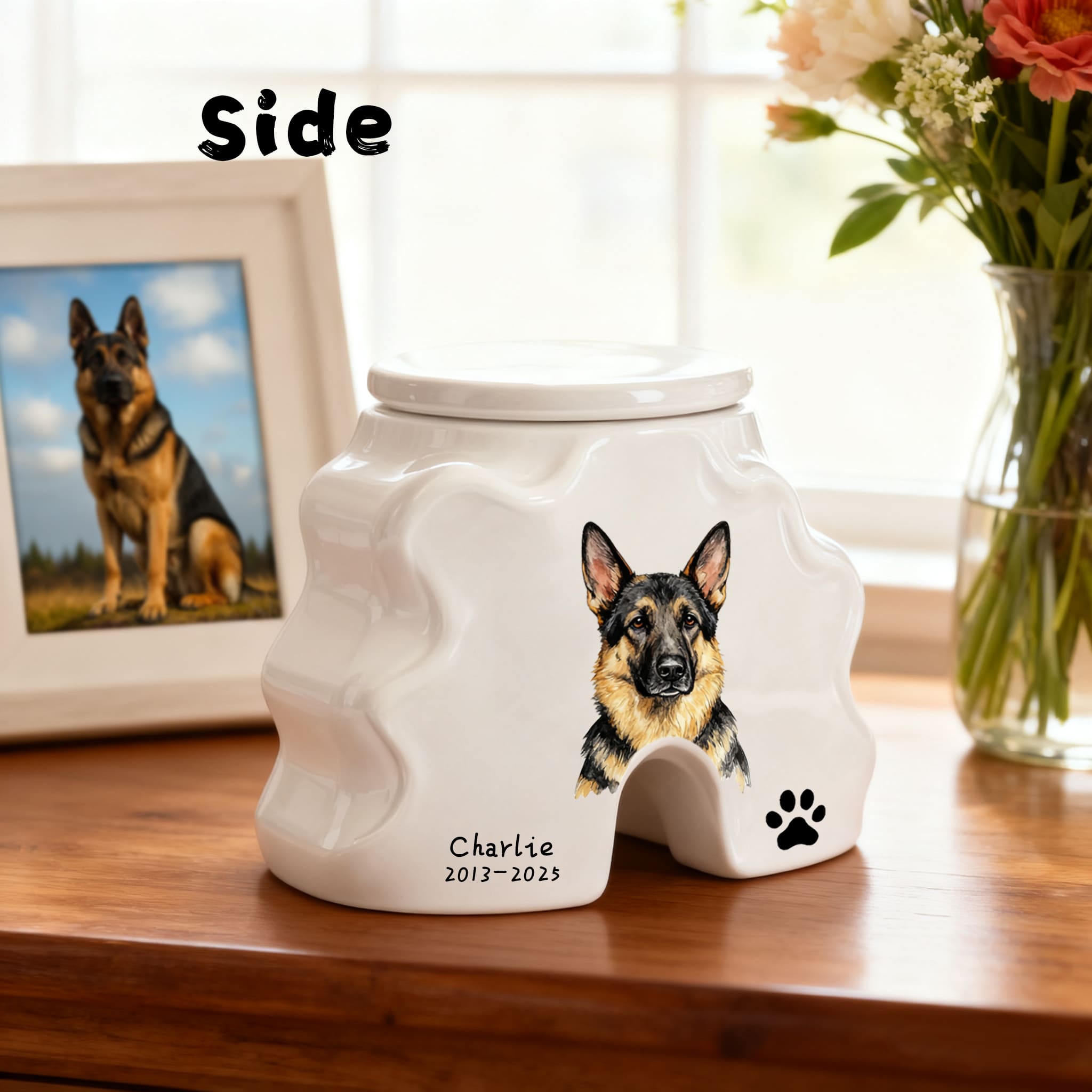 Personalized Pet Urns-Hand-Painted Ceramic Portrait, Paw Print, Name & Date, A Once-in-a-Lifetime Tribute,Pet Ashes Keepsakes