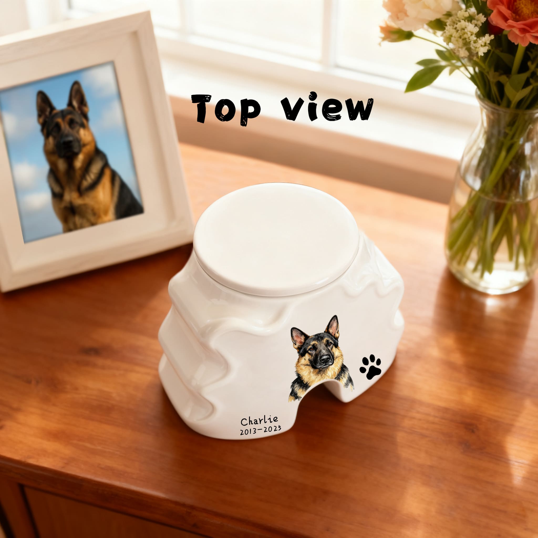 Personalized Pet Urns-Hand-Painted Ceramic Portrait, Paw Print, Name & Date, A Once-in-a-Lifetime Tribute,Pet Ashes Keepsakes
