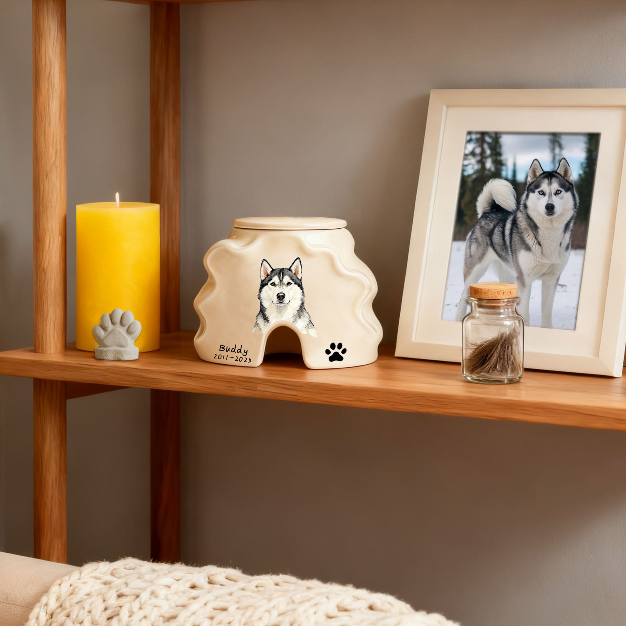 Personalized Pet Urns-Hand-Painted Ceramic Portrait, Paw Print, Name & Date, A Once-in-a-Lifetime Tribute,Pet Ashes Keepsakes
