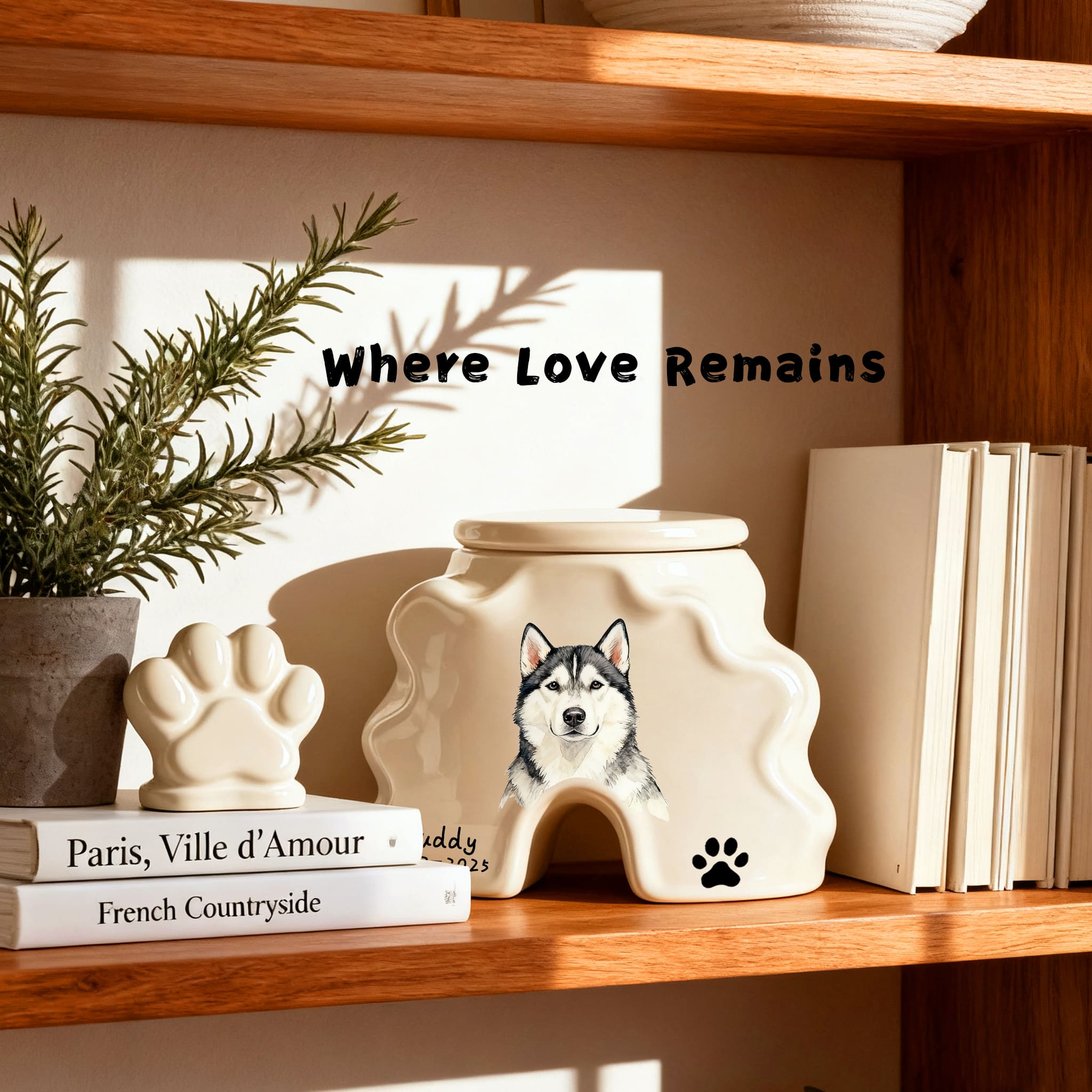 Personalized Pet Urns-Hand-Painted Ceramic Portrait, Paw Print, Name & Date, A Once-in-a-Lifetime Tribute,Pet Ashes Keepsakes