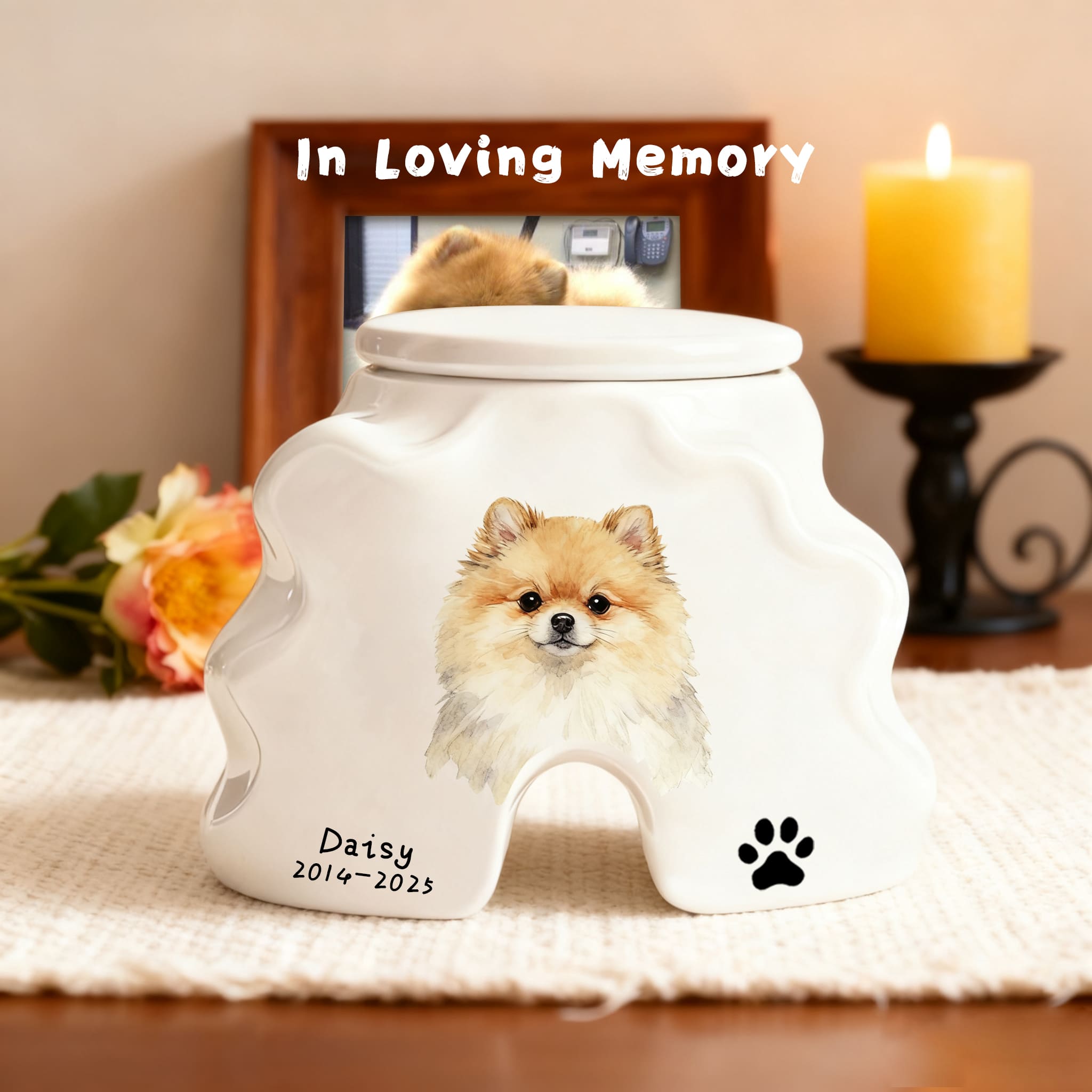 Personalized Pet Urns-Hand-Painted Ceramic Portrait, Paw Print, Name & Date, A Once-in-a-Lifetime Tribute,Pet Ashes Keepsakes