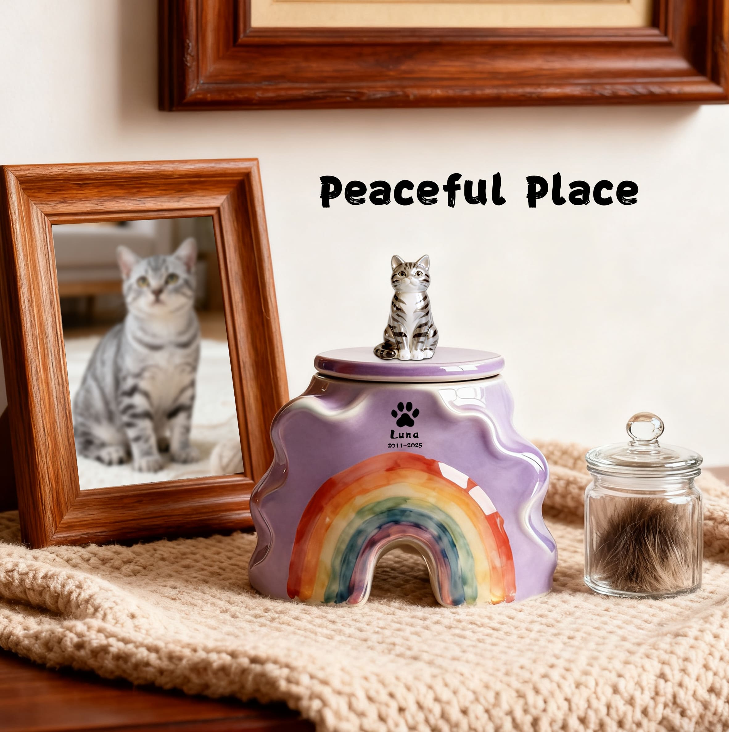 Personalized Dog Urns for Ashes – Hand-Painted Ceramic Rainbow Bridge Memorial, Paw Print, Name & Date,Portrait Figurines,Pet Loss Keepsake