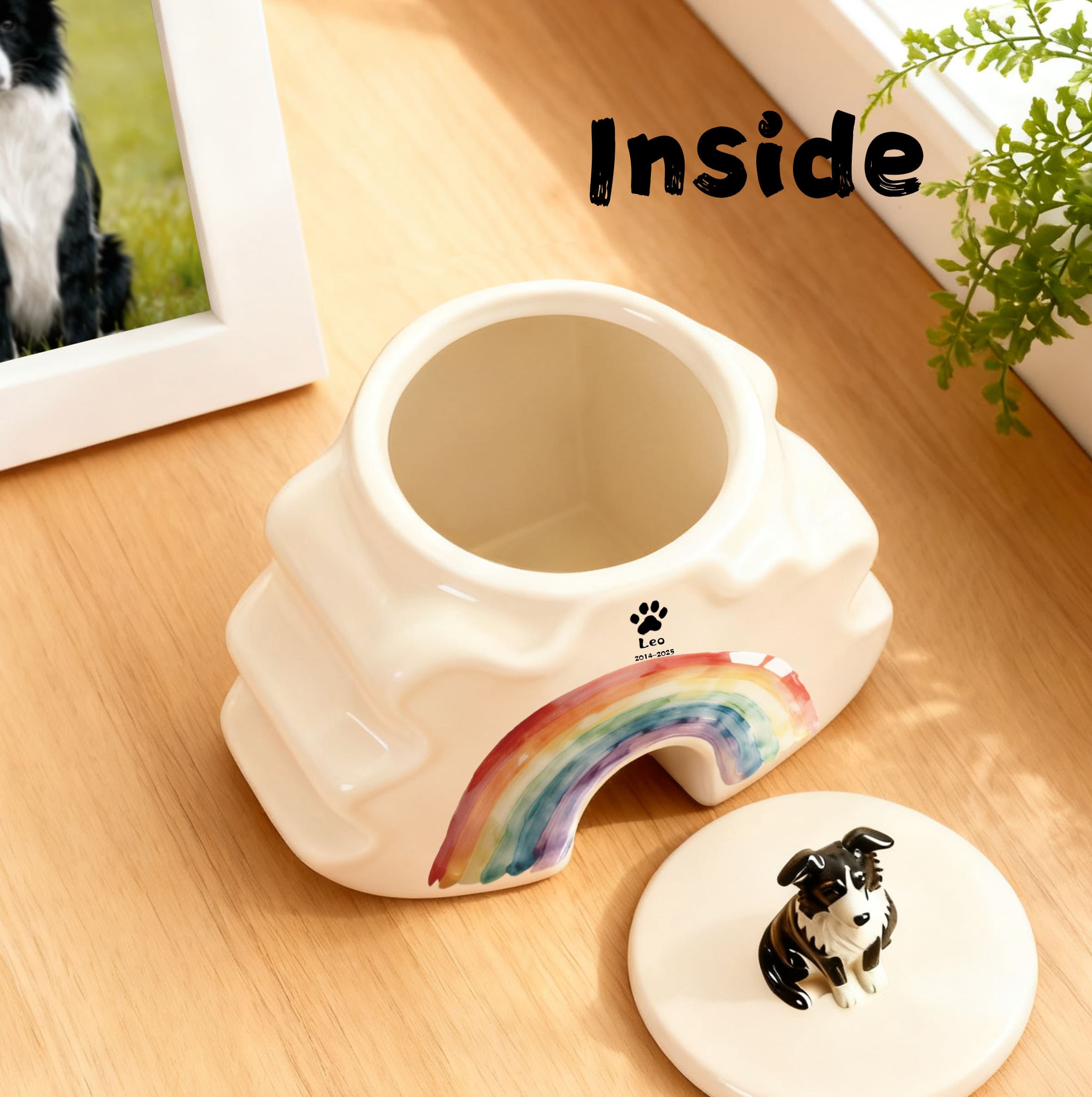 Personalized Dog Urns for Ashes – Hand-Painted Ceramic Rainbow Bridge Memorial, Paw Print, Name & Date,Portrait Figurines,Pet Loss Keepsake