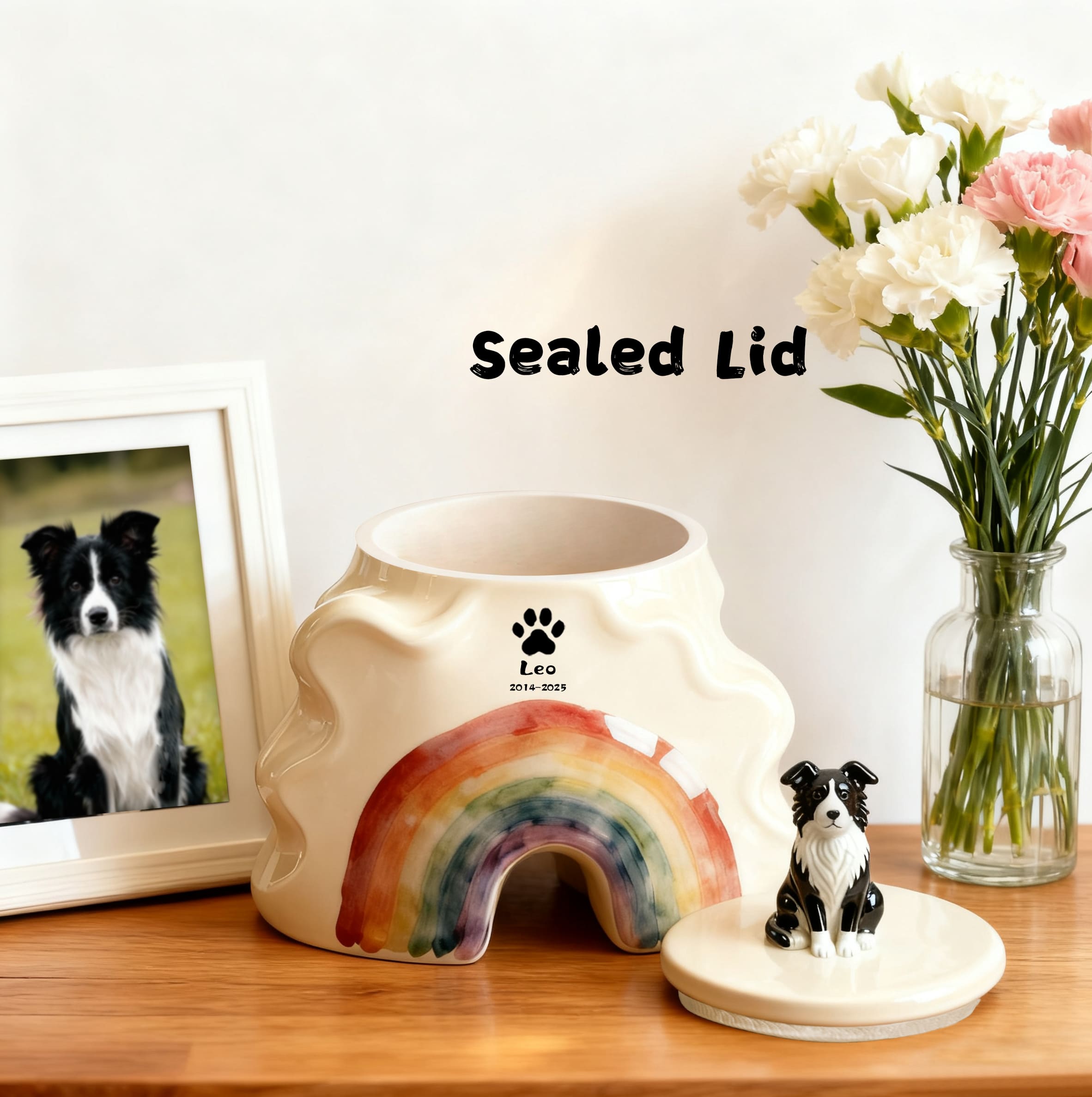 Personalized Dog Urns for Ashes – Hand-Painted Ceramic Rainbow Bridge Memorial, Paw Print, Name & Date,Portrait Figurines,Pet Loss Keepsake