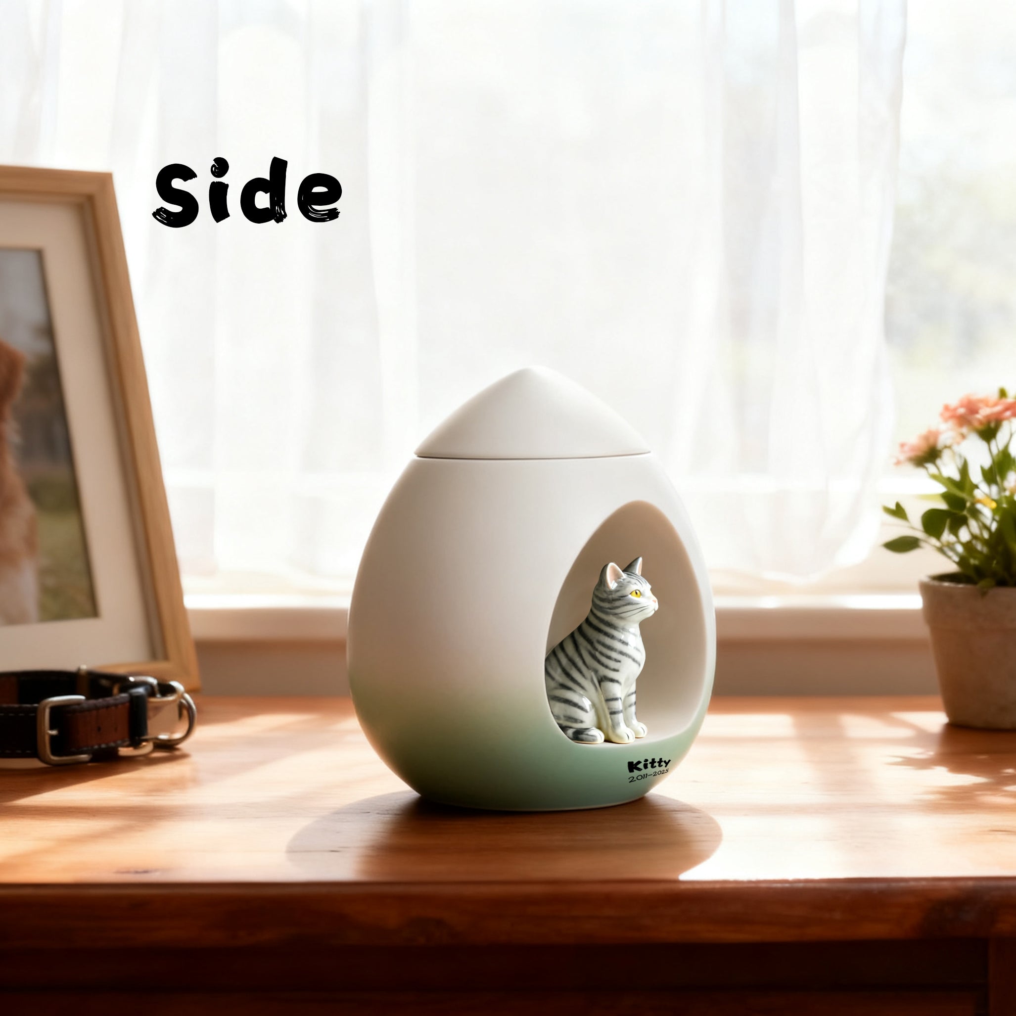 Personalized Cat Urn for Ashes – Custom Handmade Urn with Pet Portrait, Name & Dates | A Loving Memorial Keepsake