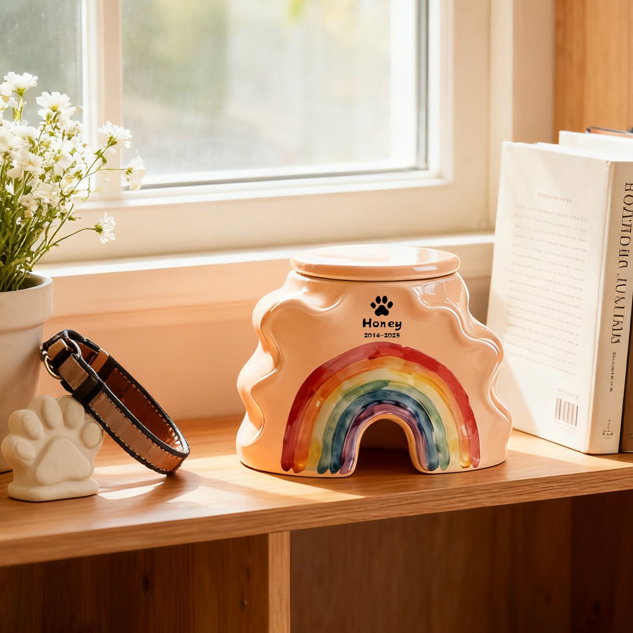 Tailored Dog Resting Urn - Engraved Name & Rainbow Bridge Tribute