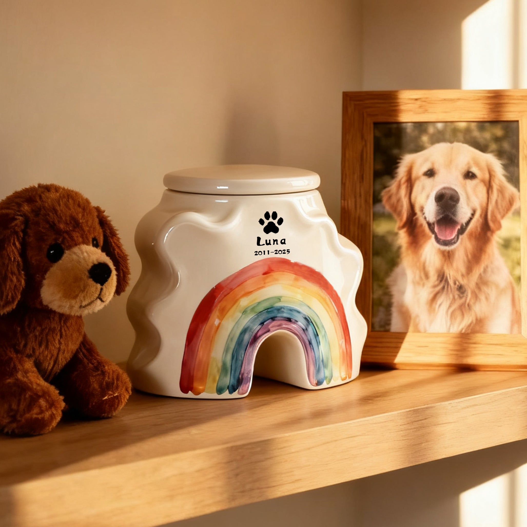 Tailored Dog Resting Urn - Engraved Name & Rainbow Bridge Tribute