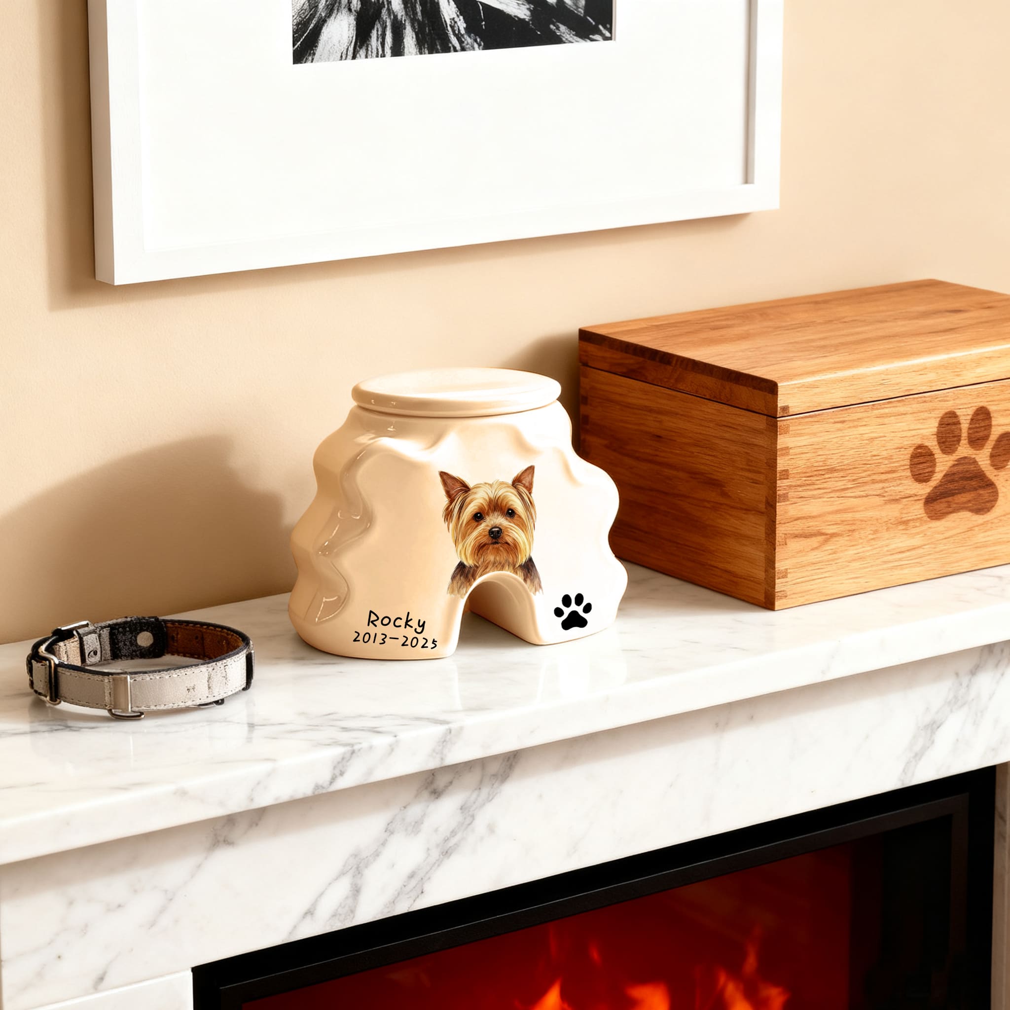 Personalized Pet Urns-Hand-Painted Ceramic Portrait, Paw Print, Name & Date, A Once-in-a-Lifetime Tribute,Pet Ashes Keepsakes