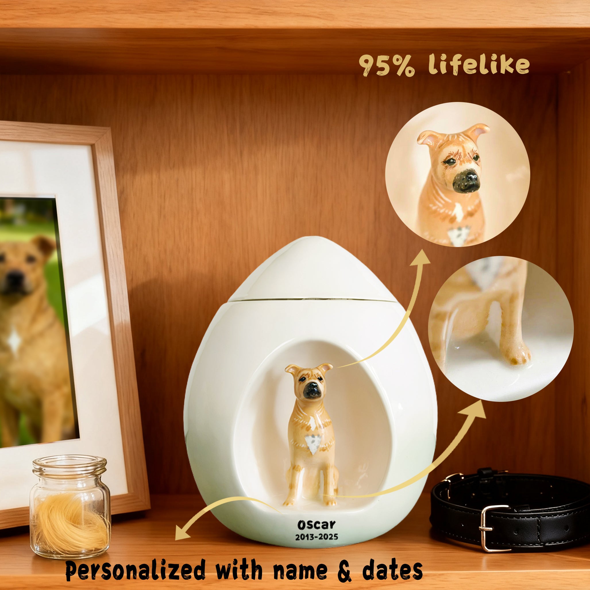 Personalized Dog Urn – Hand-Painted Ceramic Lifelike Portrait,Name and Date,Forever Home for Beloved Pet