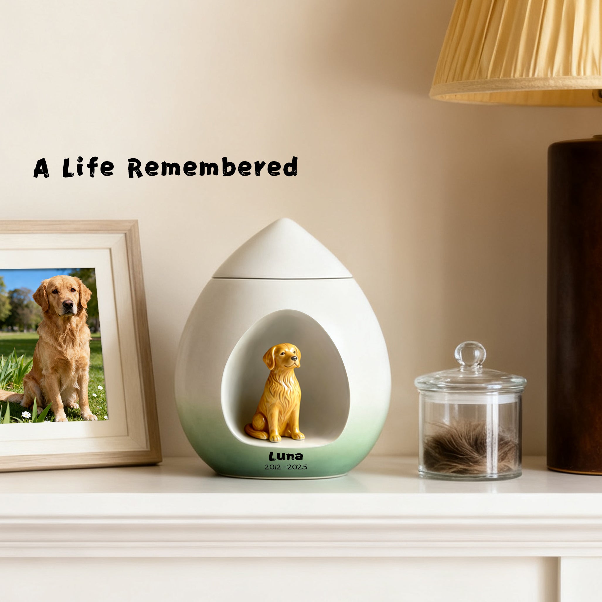Personalized Dog Urn – Hand-Painted Ceramic Lifelike Portrait,Name and Date,Forever Home for Beloved Pet
