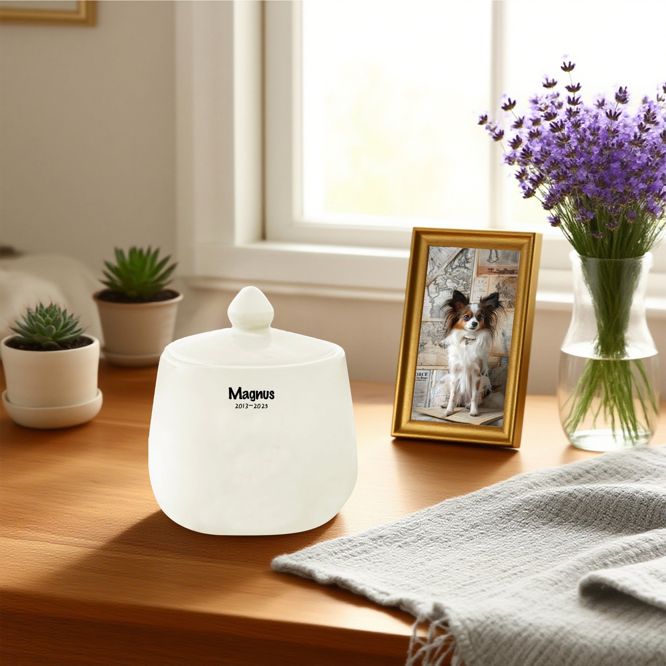 Personalized Dog Urn, Hand-Painted Ceramic Portrait,Name and Date,Floral, Pet Memorial Keepsake, Forever Home & Comfort for Beloved Fur Baby