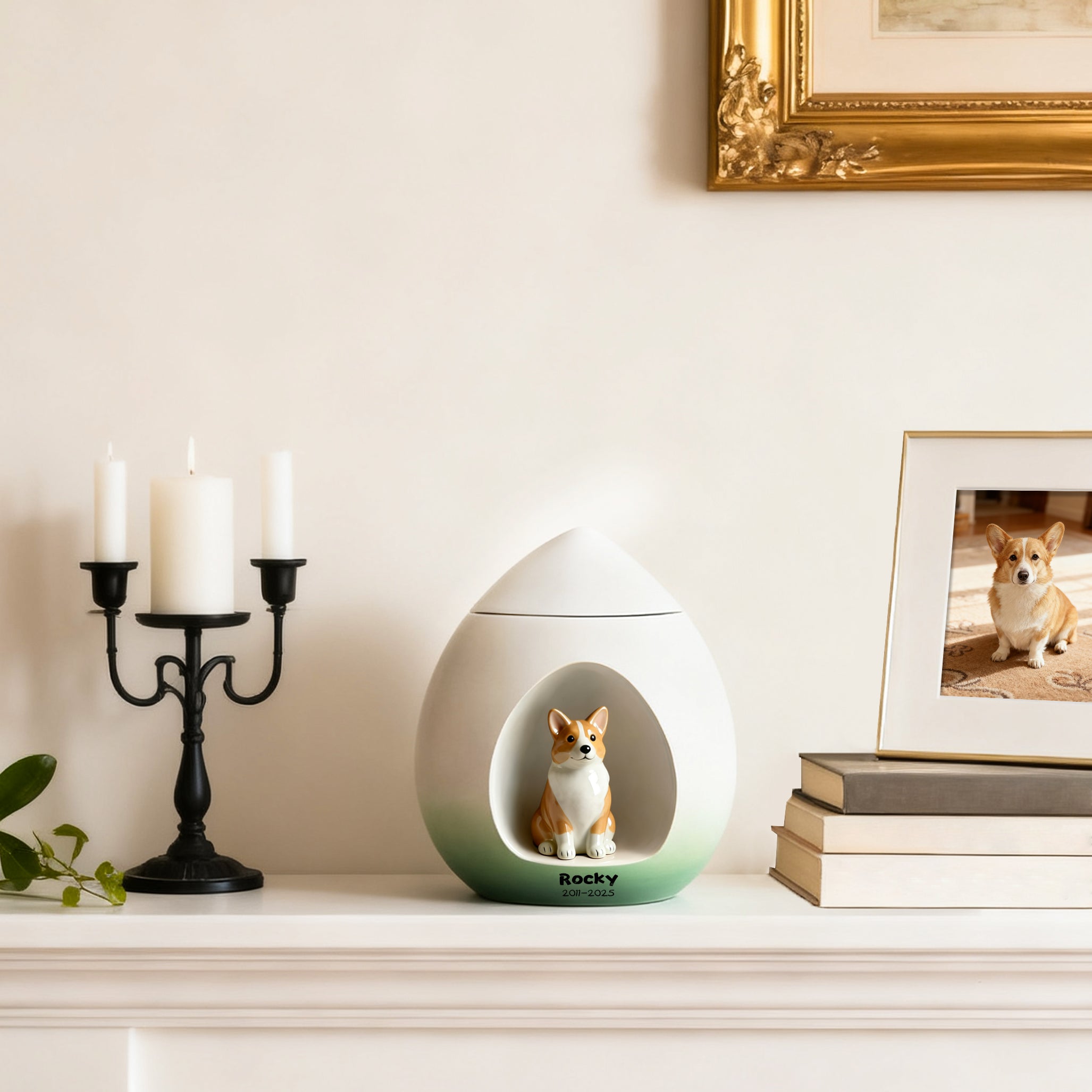 Personalized Dog Urn – Hand-Painted Ceramic Lifelike Portrait,Name and Date,Forever Home for Beloved Pet