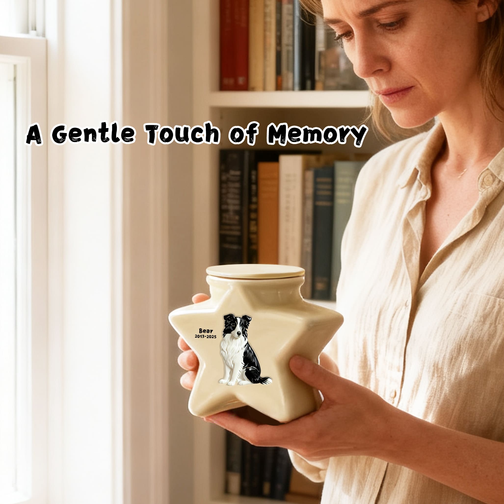 Custom Personalized Border Collie Pet Urn - Engraved Star Ceramic Dog Ashes Memorial