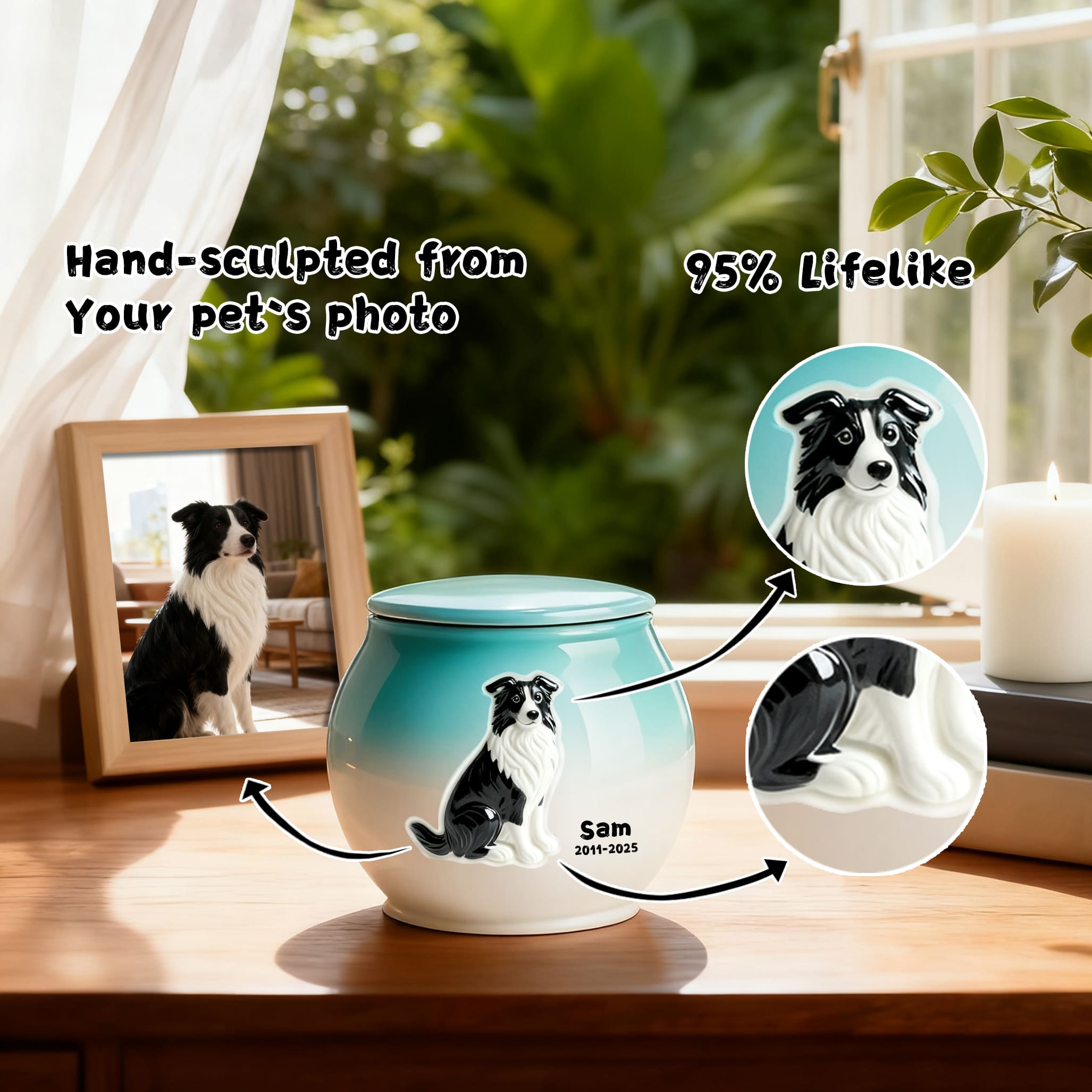 Custom Pet Urn with Engraved Name & Portrait – Gradient Ceramic Memorial Urn for Dogs & Cats