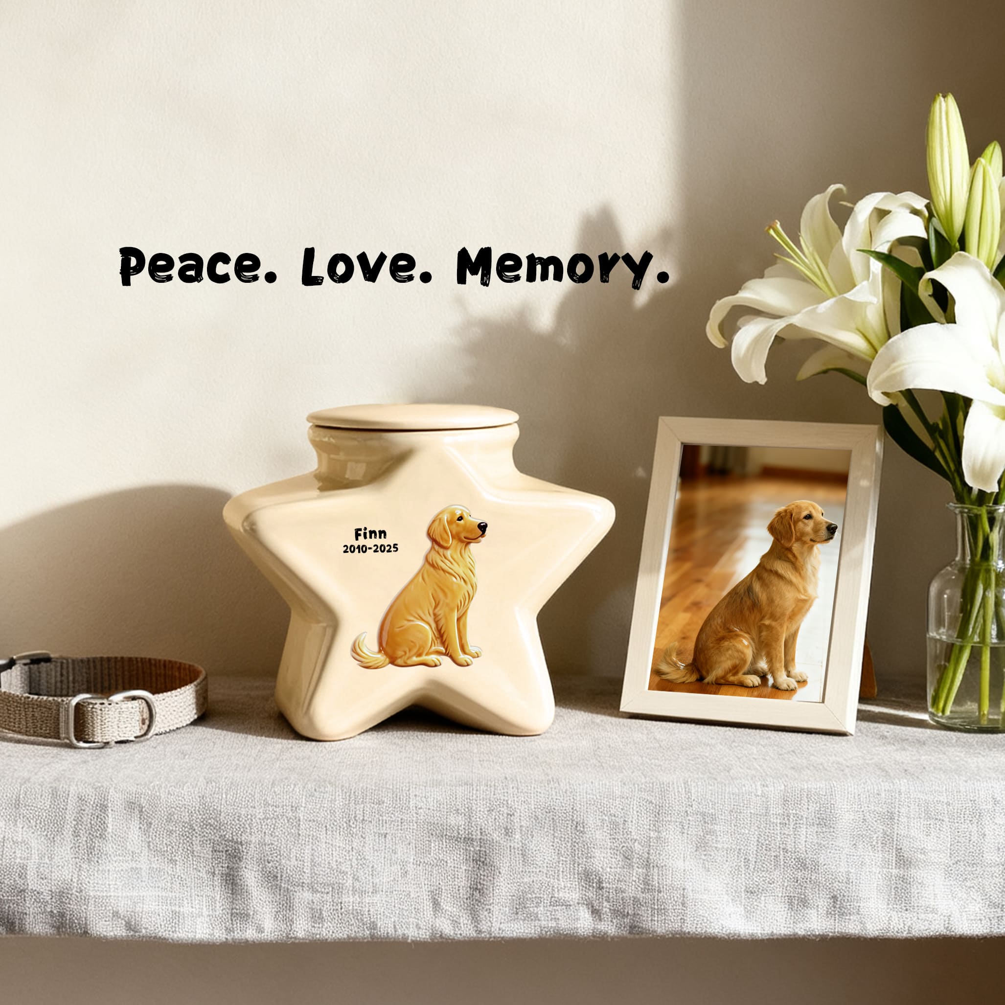 Personalized Star Ceramic Pet Urn for Border Collie - Custom Engraved Dog Memorial Ashes Container