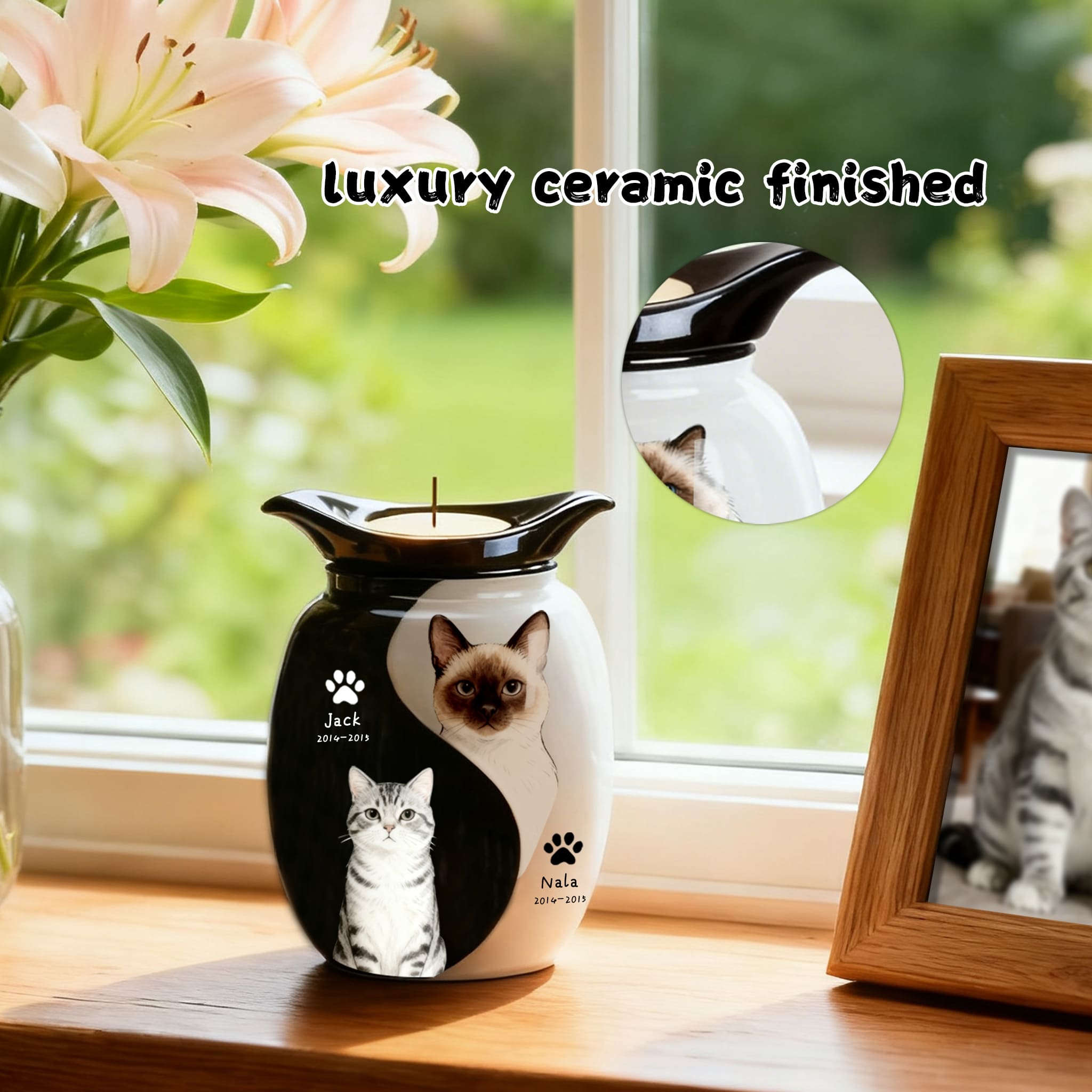 Personalized Pet Urn for Two Dogs or Cats | Dual Ashes Holder with Candle