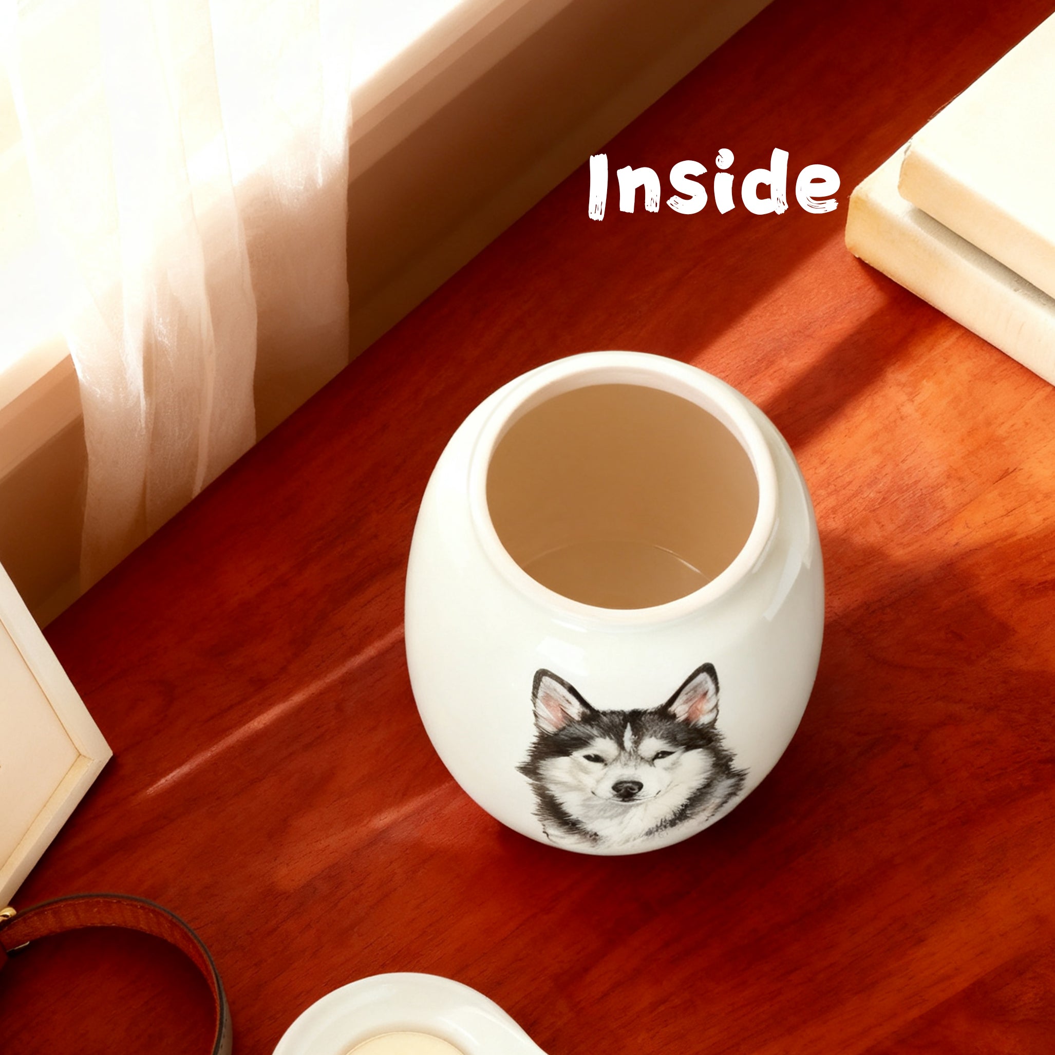 Personalized Dog Urns for Ashes With Candle Holder–Luxury Ceramic Pet Urns for Cat or Dog,Hand-Painting Portrait,Name&Date,Pet Loss Gift