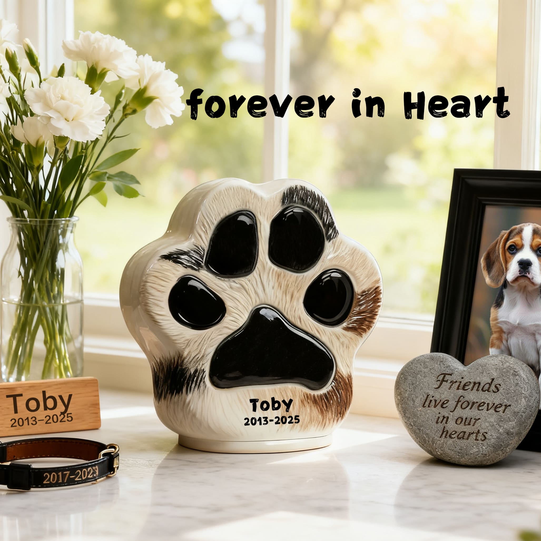 Personalized Ceramic Dog Cremation Urn - Paw Print #112