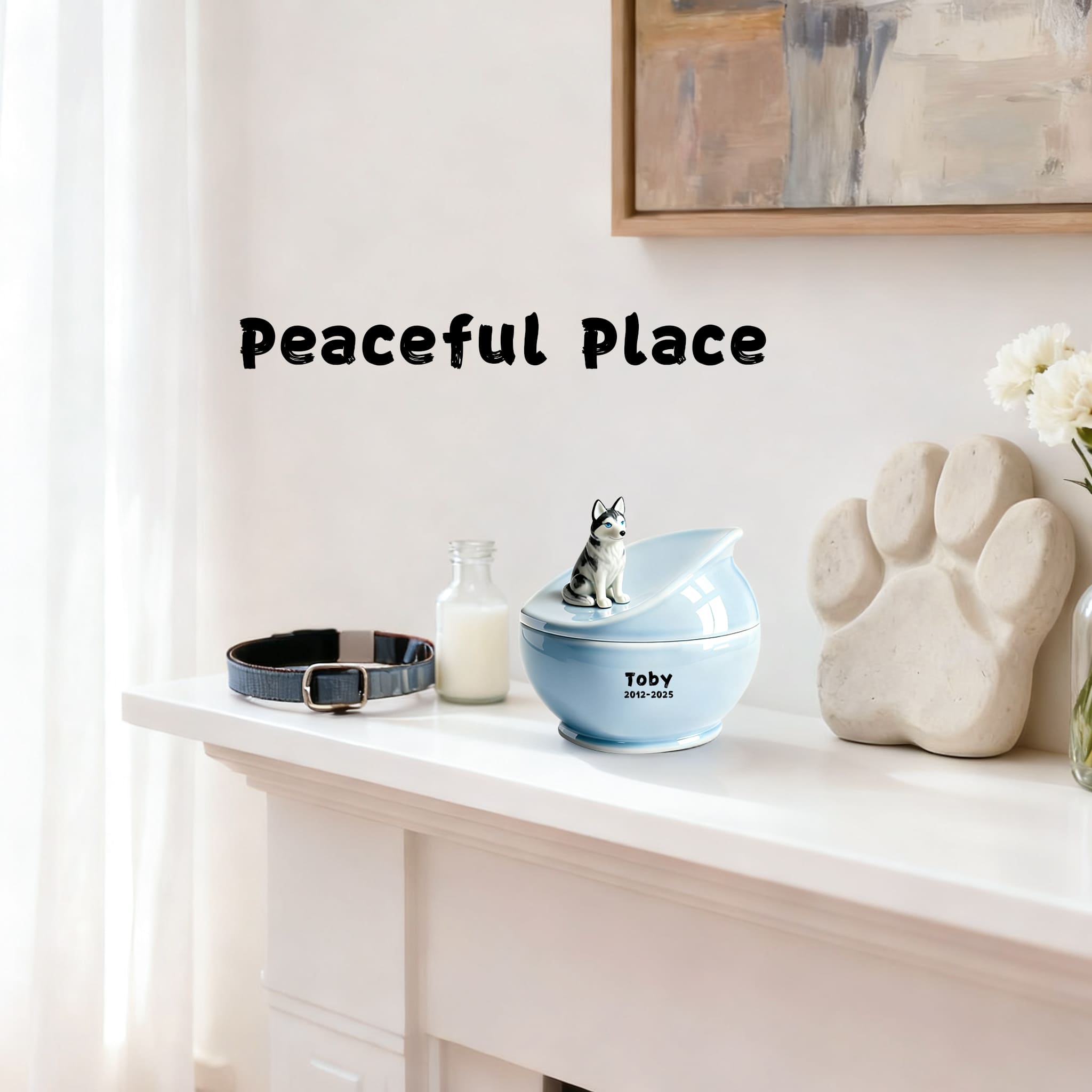 Personalized Dog Memorial Urn | Custom Ceramic Ashes Urn with Portrait, Name & Dates