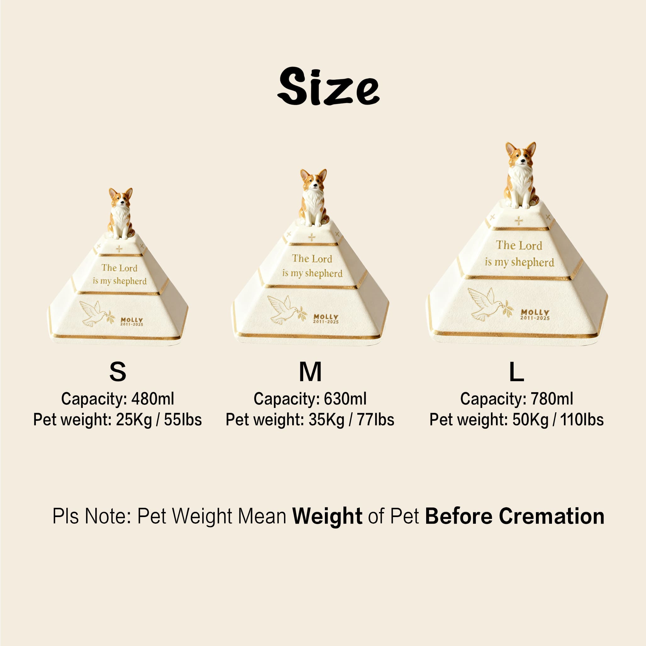 Personalized Pyramid Dog Urn – Custom Pet Ashes Urn with Hand-Sculpted Portrait & Name