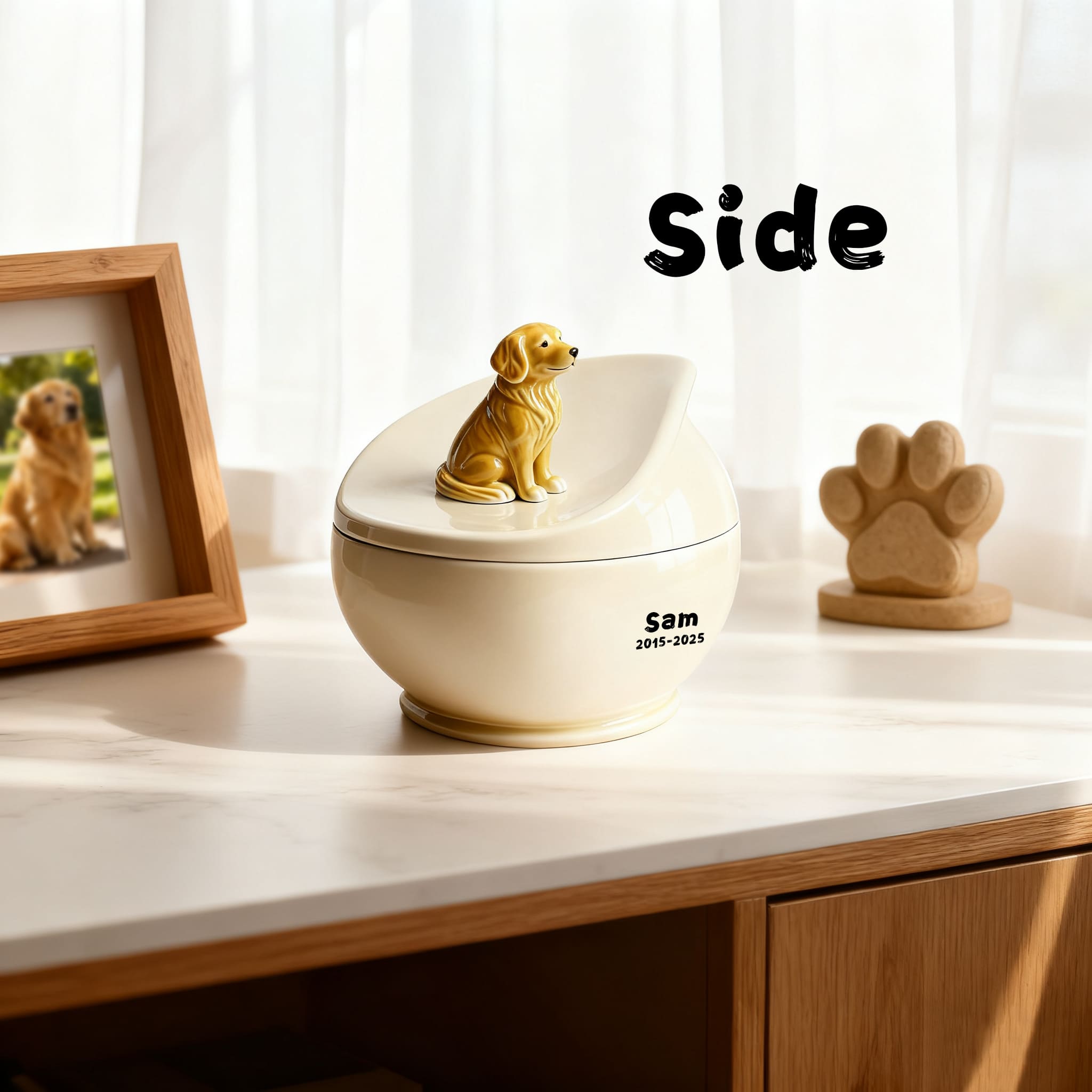 Personalized Dog Memorial Urn | Custom Ceramic Ashes Urn with Portrait, Name & Dates