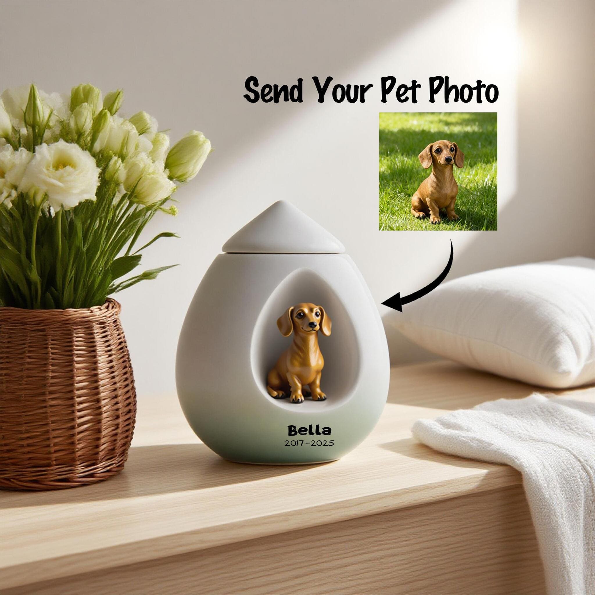 Personalized Dachshund Pet Urn - Preserve Bella's Memory 2017 - 2025 with Exquisite White Florals