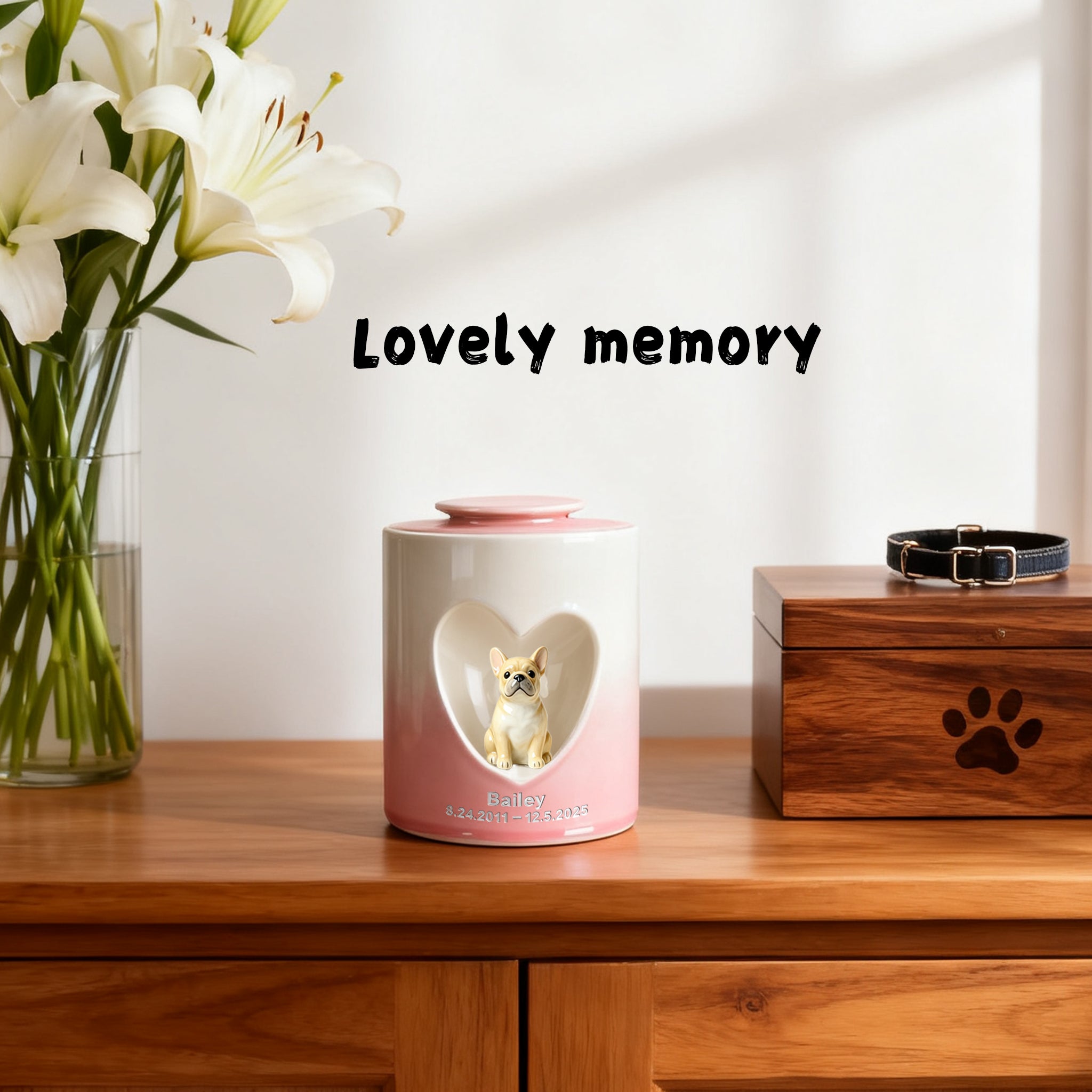 Custom Dog Urn for Ashes – Personalized Dog Urn with Portrait, Name & Date | Handmade Ceramic Dog Memorial Urn, Dog Ashes Keepsake