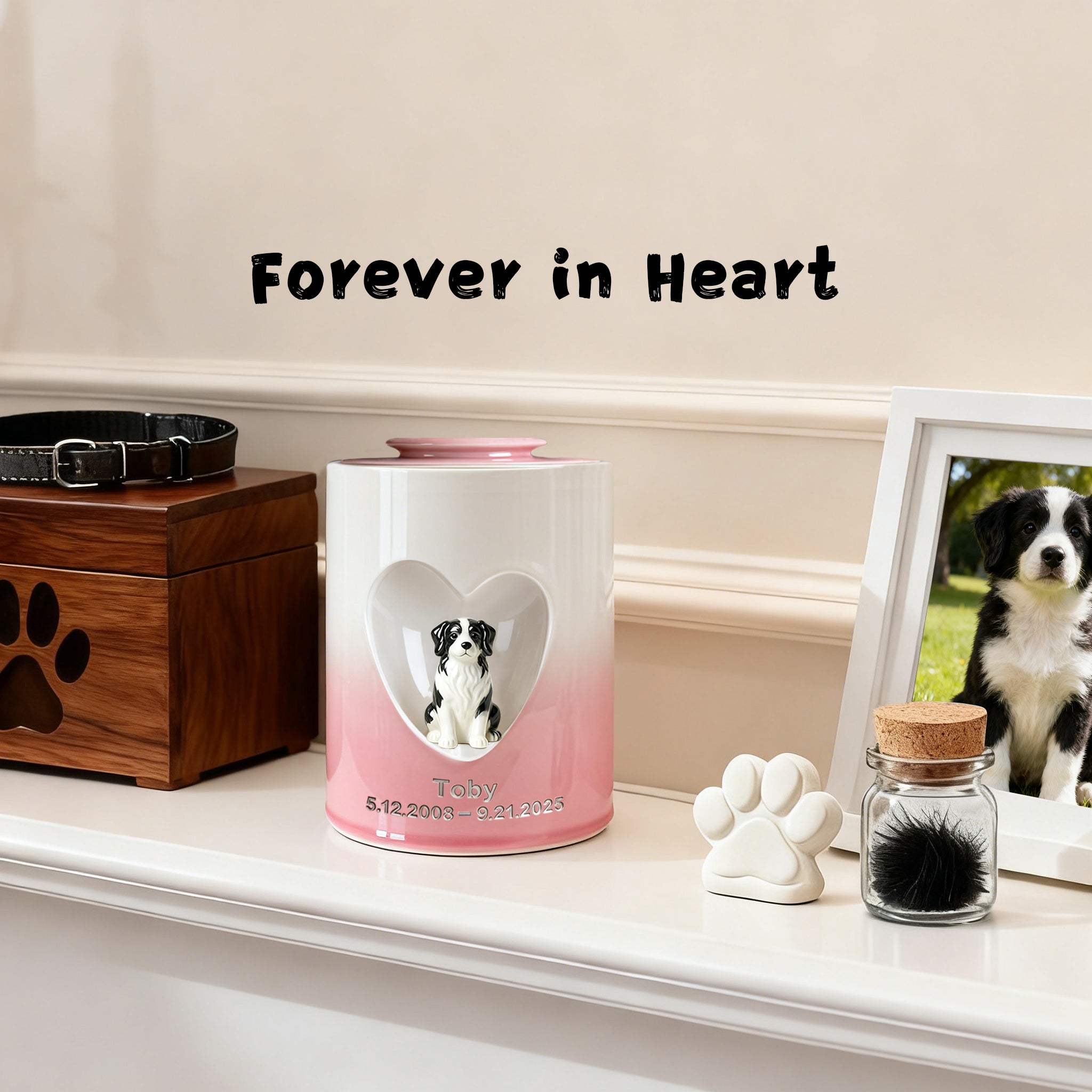 Custom Dog Urn for Ashes – Personalized Dog Urn with Portrait, Name & Date | Handmade Ceramic Dog Memorial Urn, Dog Ashes Keepsake