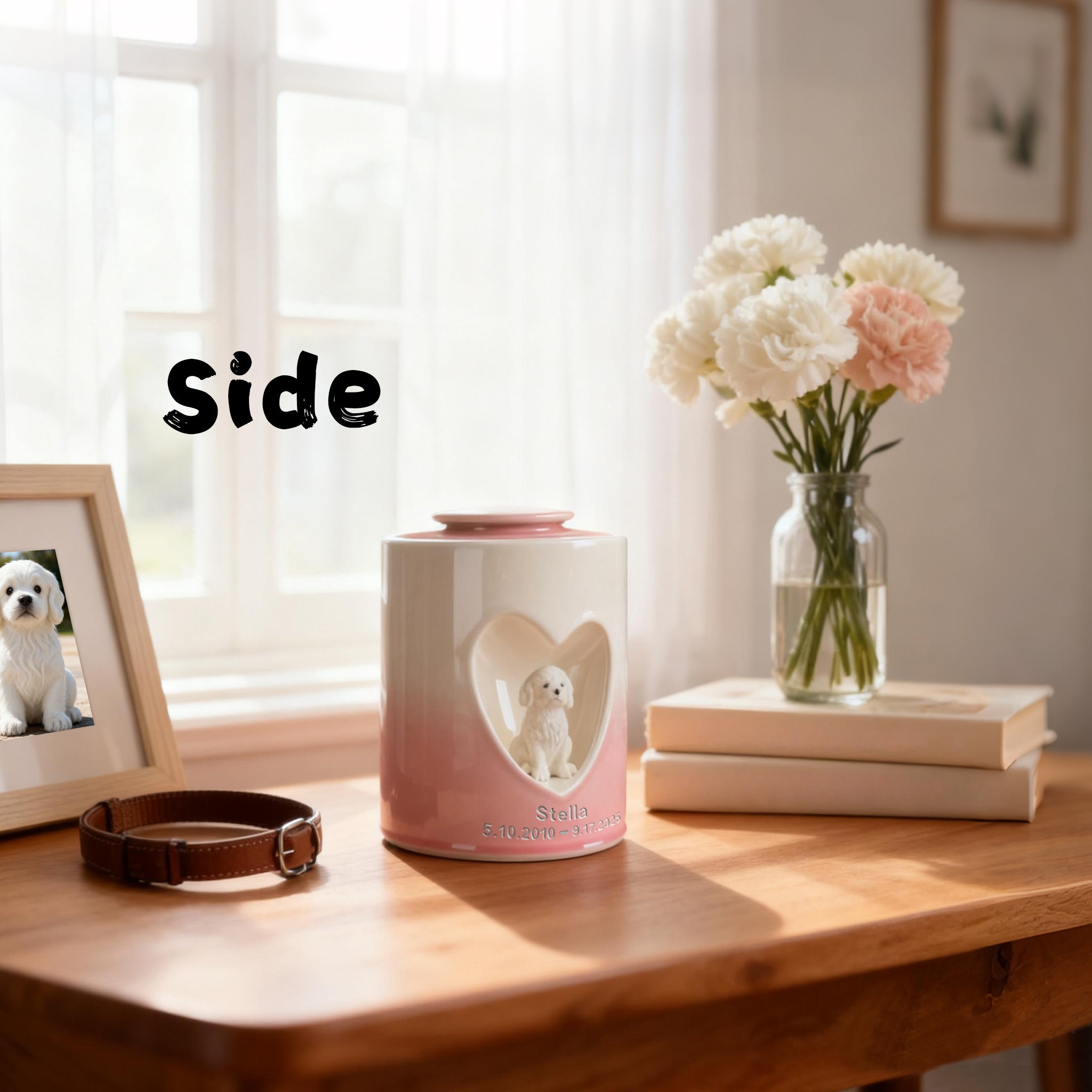 Custom Dog Urn for Ashes – Personalized Dog Urn with Portrait, Name & Date | Handmade Ceramic Dog Memorial Urn, Dog Ashes Keepsake