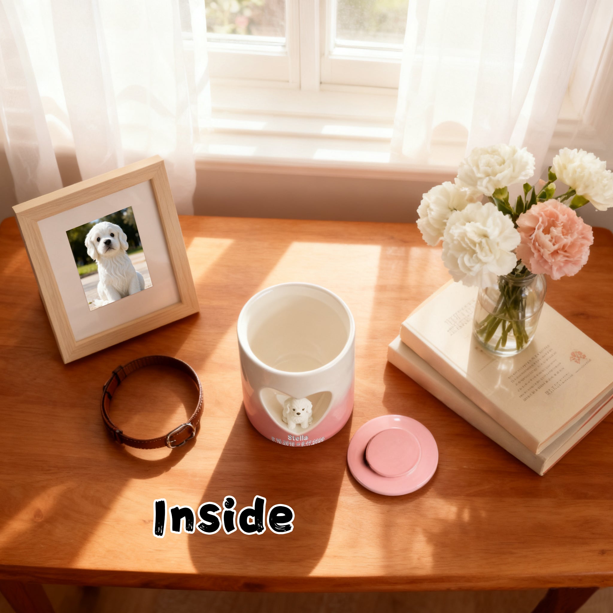 Custom Dog Urn for Ashes – Personalized Dog Urn with Portrait, Name & Date | Handmade Ceramic Dog Memorial Urn, Dog Ashes Keepsake