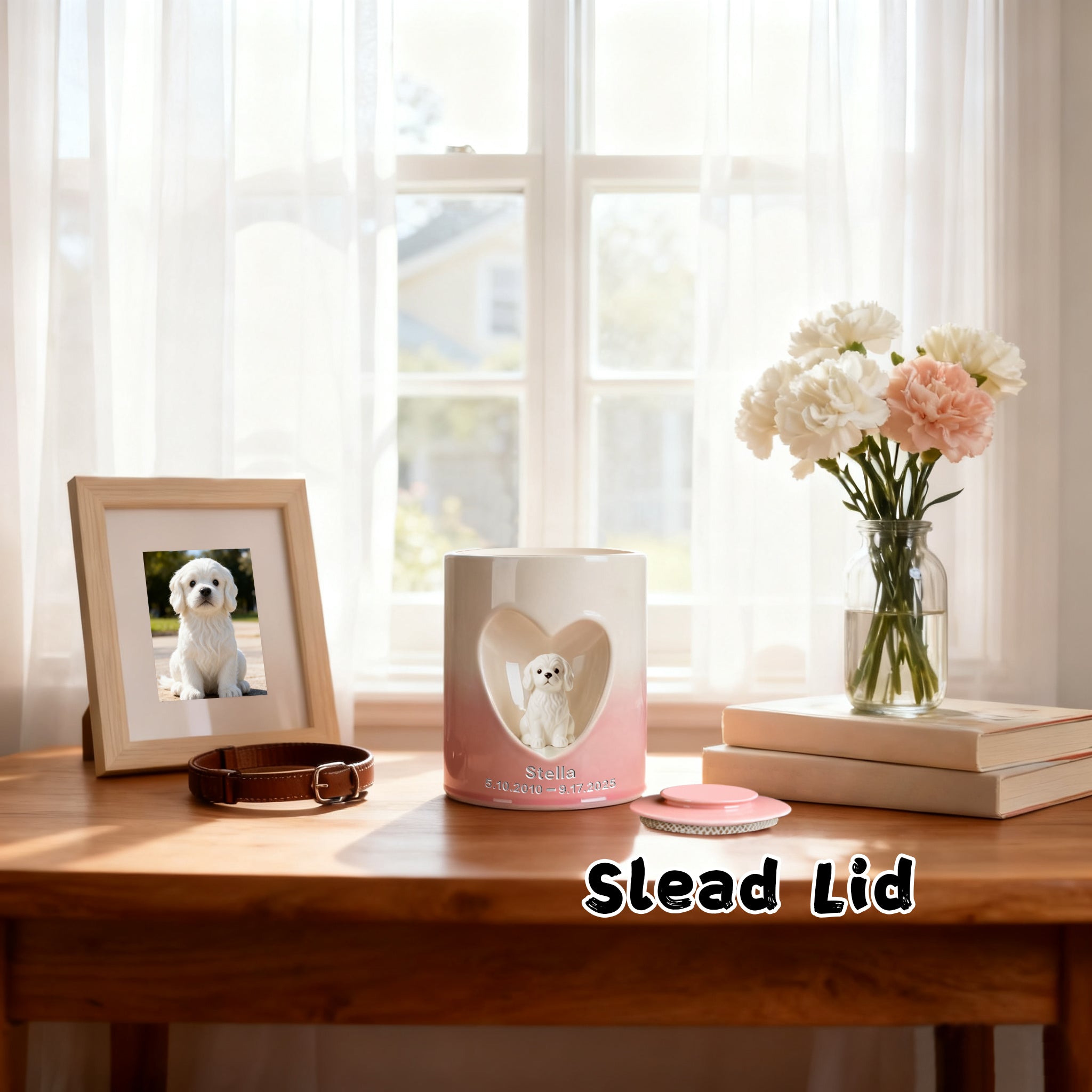 Custom Dog Urn for Ashes – Personalized Dog Urn with Portrait, Name & Date | Handmade Ceramic Dog Memorial Urn, Dog Ashes Keepsake