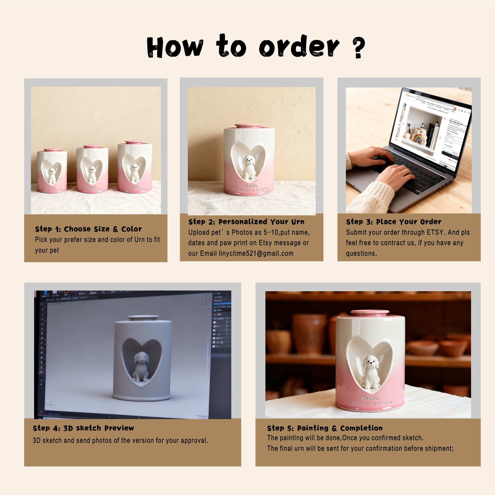 Custom Dog Urn for Ashes – Personalized Dog Urn with Portrait, Name & Date | Handmade Ceramic Dog Memorial Urn, Dog Ashes Keepsake