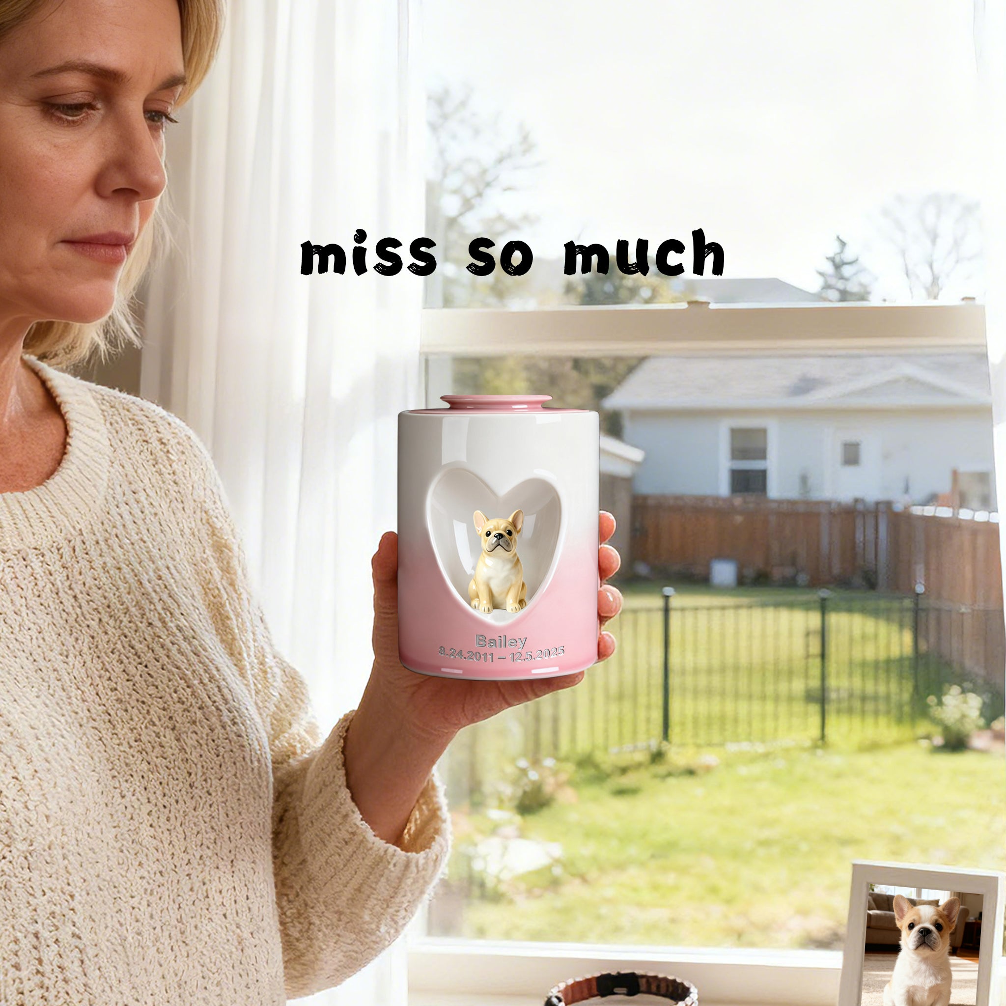 Custom Dog Urn for Ashes – Personalized Dog Urn with Portrait, Name & Date | Handmade Ceramic Dog Memorial Urn, Dog Ashes Keepsake