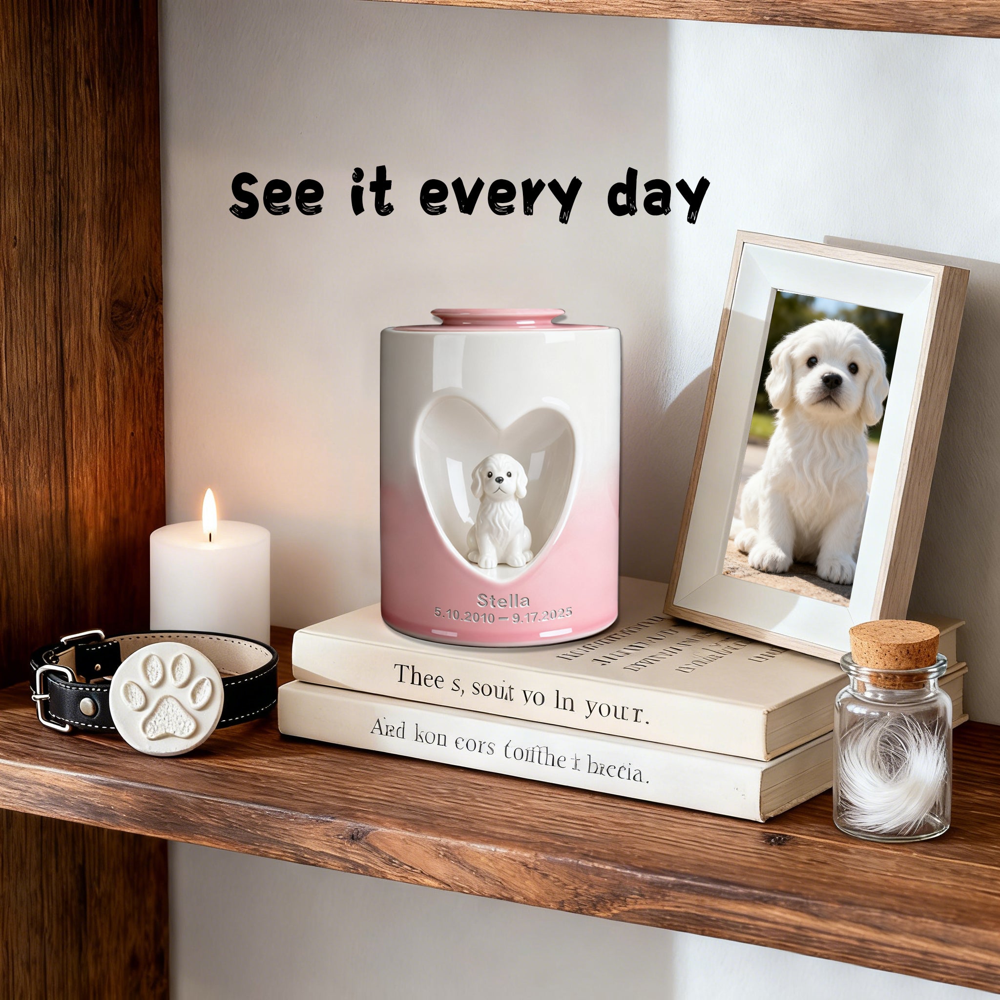 Custom Dog Urn for Ashes – Personalized Dog Urn with Portrait, Name & Date | Handmade Ceramic Dog Memorial Urn, Dog Ashes Keepsake
