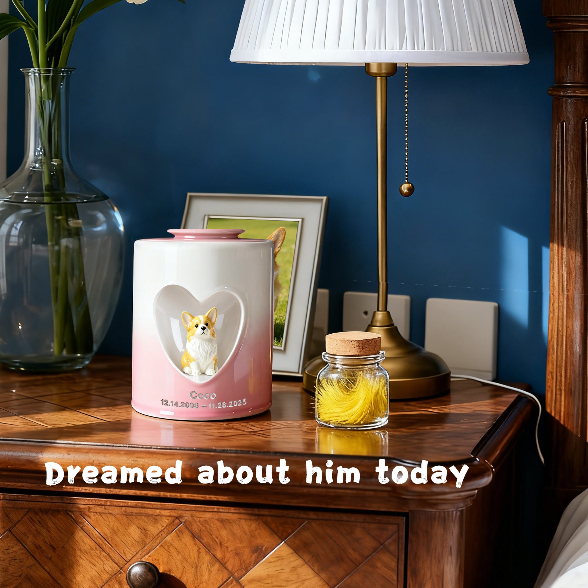 Custom Dog Urn for Ashes – Personalized Dog Urn with Portrait, Name & Date | Handmade Ceramic Dog Memorial Urn, Dog Ashes Keepsake