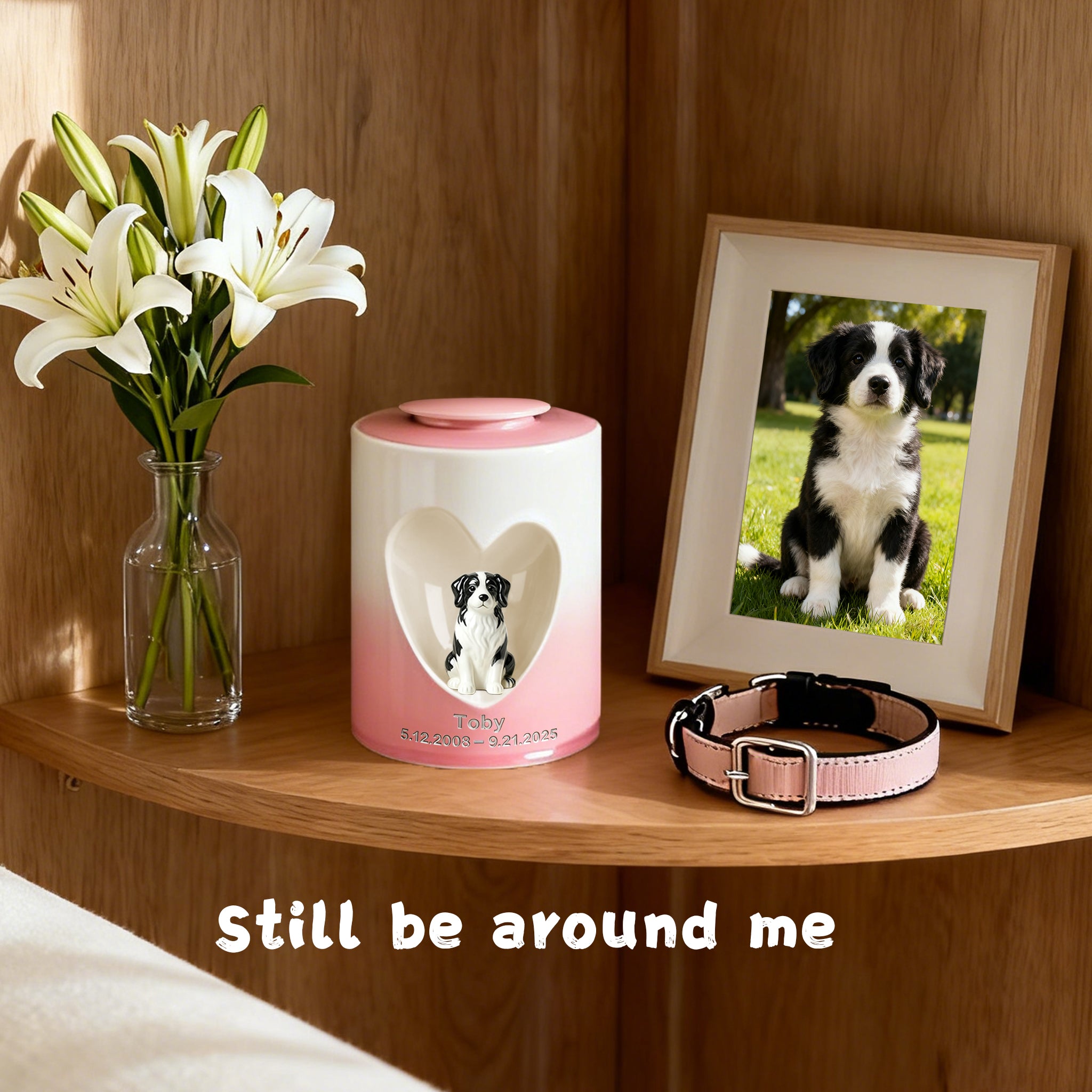 Custom Dog Urn for Ashes – Personalized Dog Urn with Portrait, Name & Date | Handmade Ceramic Dog Memorial Urn, Dog Ashes Keepsake