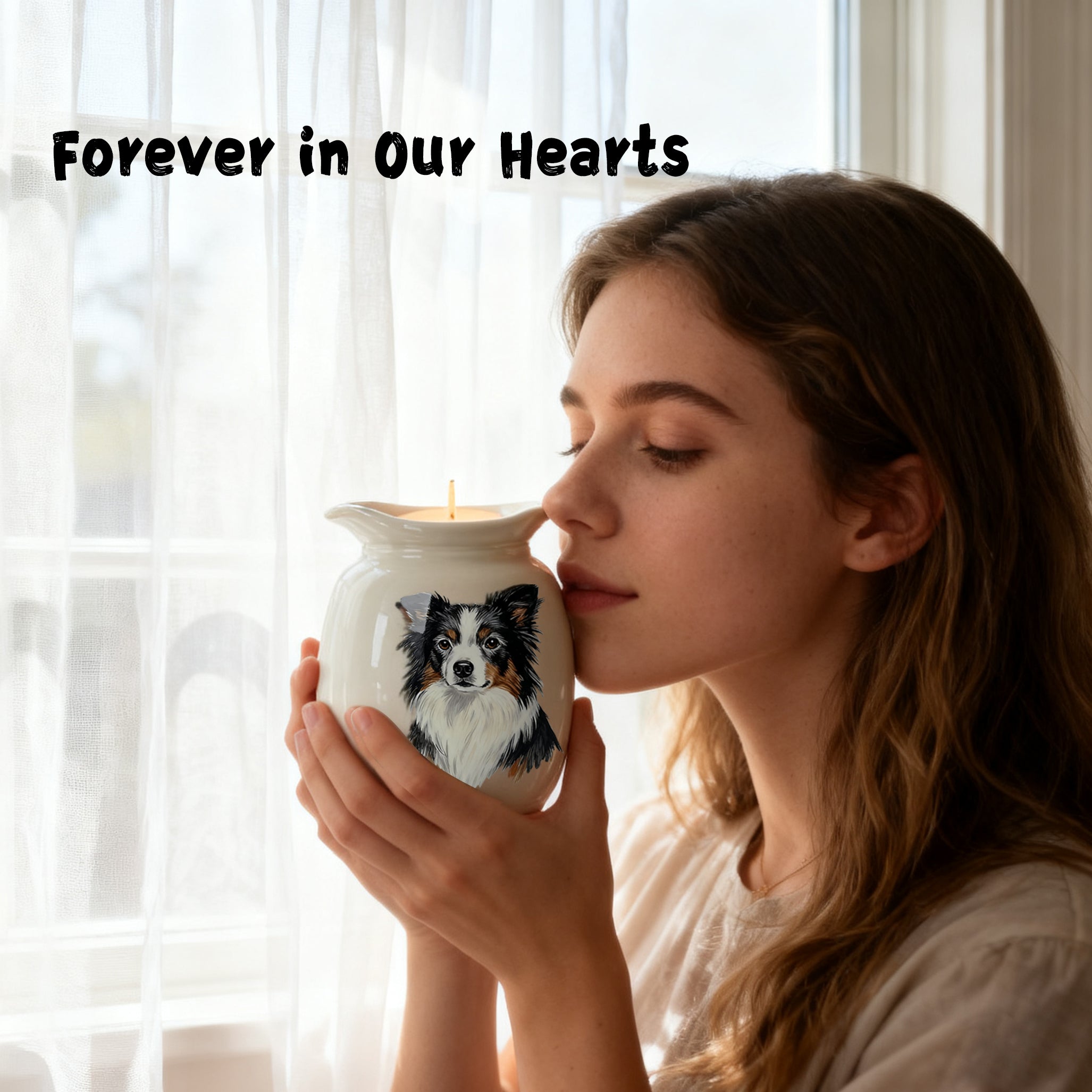 Personalized Dog Urns for Ashes With Candle Holder–Luxury Ceramic Pet Urns for Cat or Dog,Hand-Painting Portrait,Name&Date,Pet Loss Gift