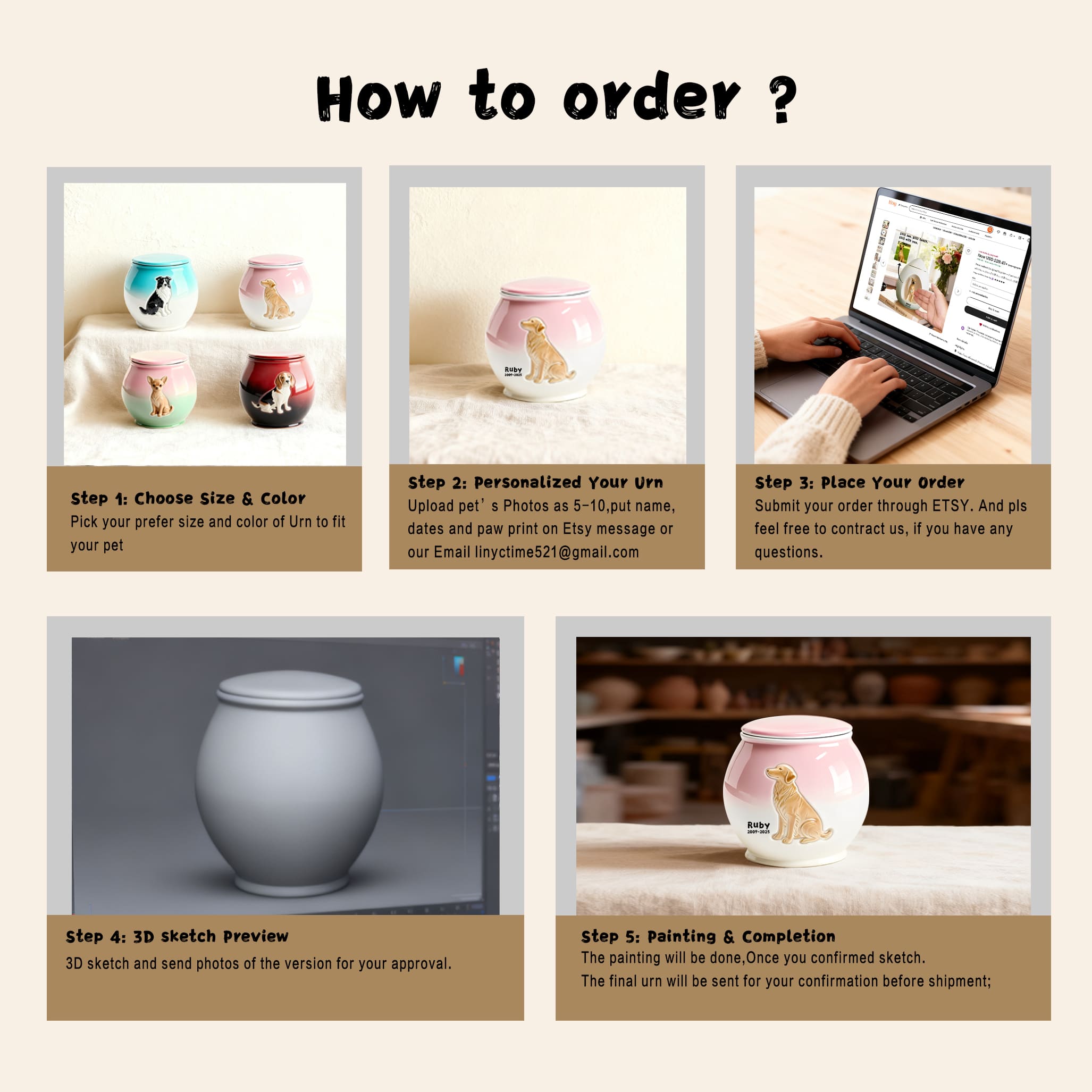 Custom Dog Urn with Engraved Name & Portrait | Gradient Ceramic Memorial for Cats & Dogs