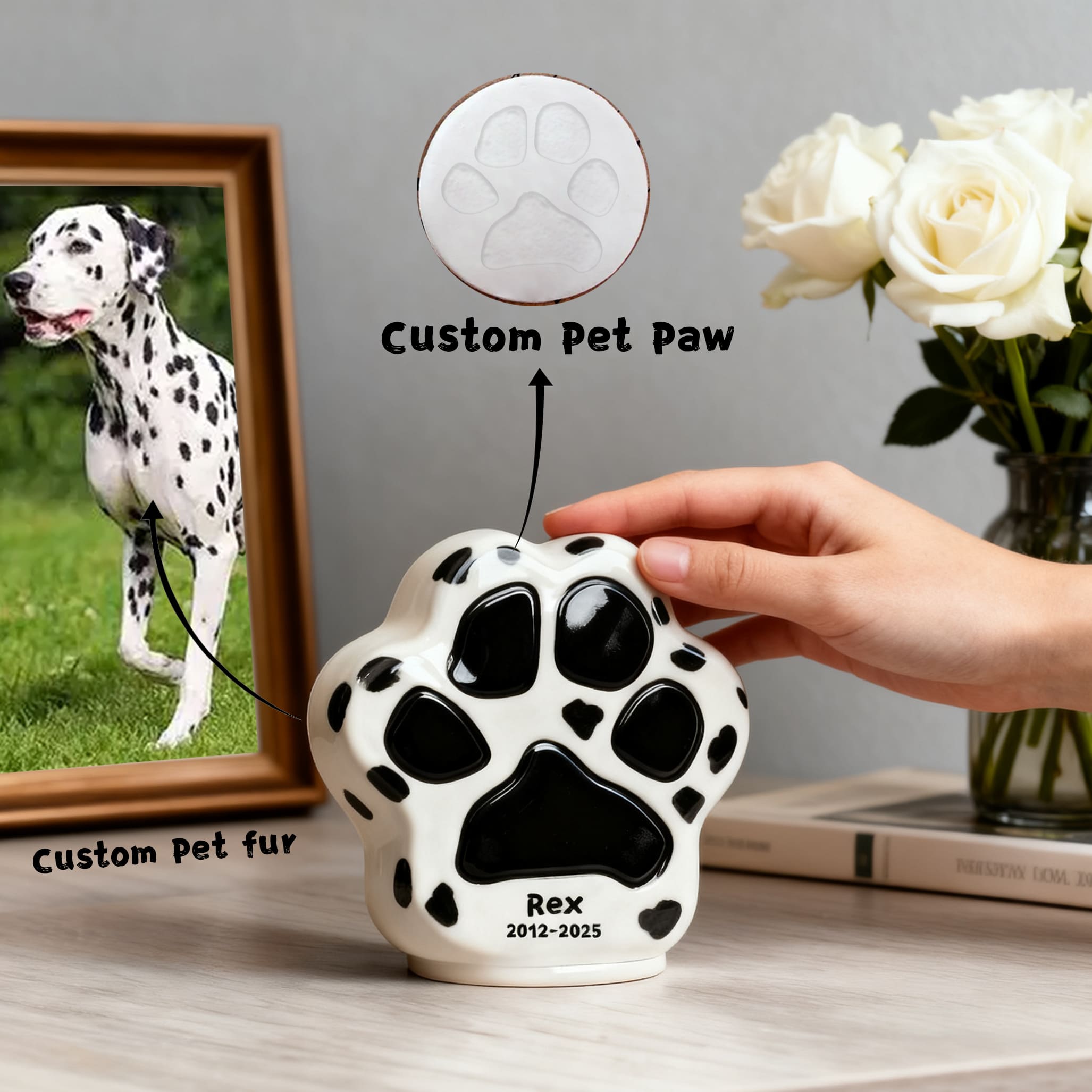 Personalized Ceramic Dog Cremation Urn - Paw Print #112