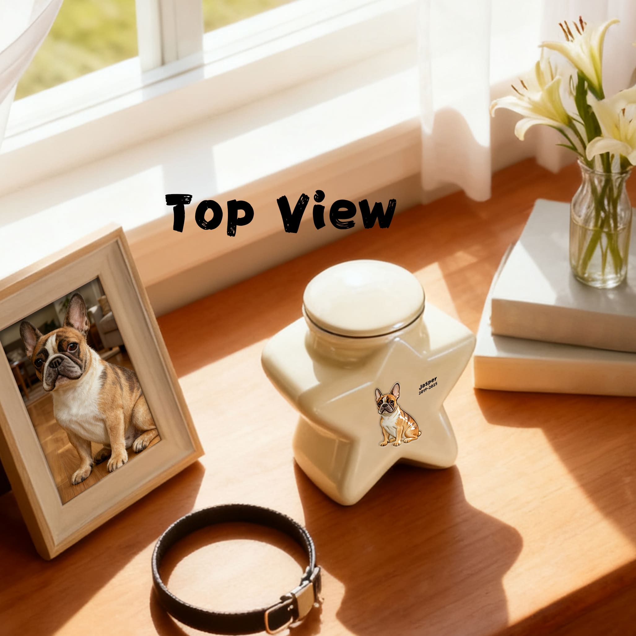 Custom Personalized Border Collie Pet Urn - Engraved Star Ceramic Dog Ashes Memorial