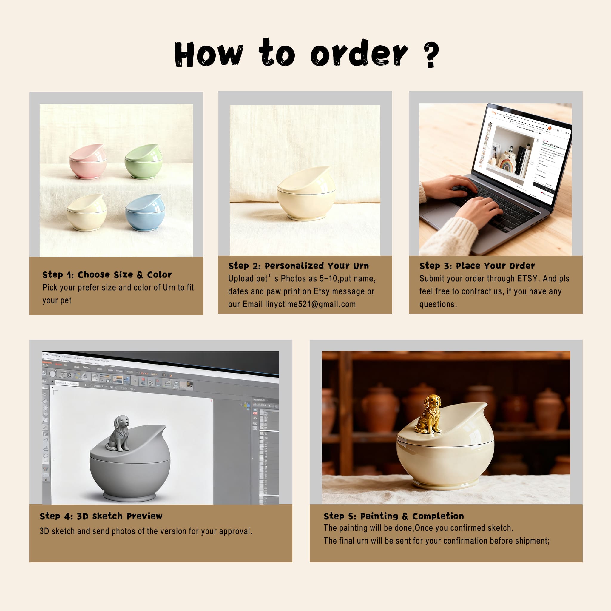 Personalized Dog Memorial Urn | Custom Ceramic Ashes Urn with Portrait, Name & Dates